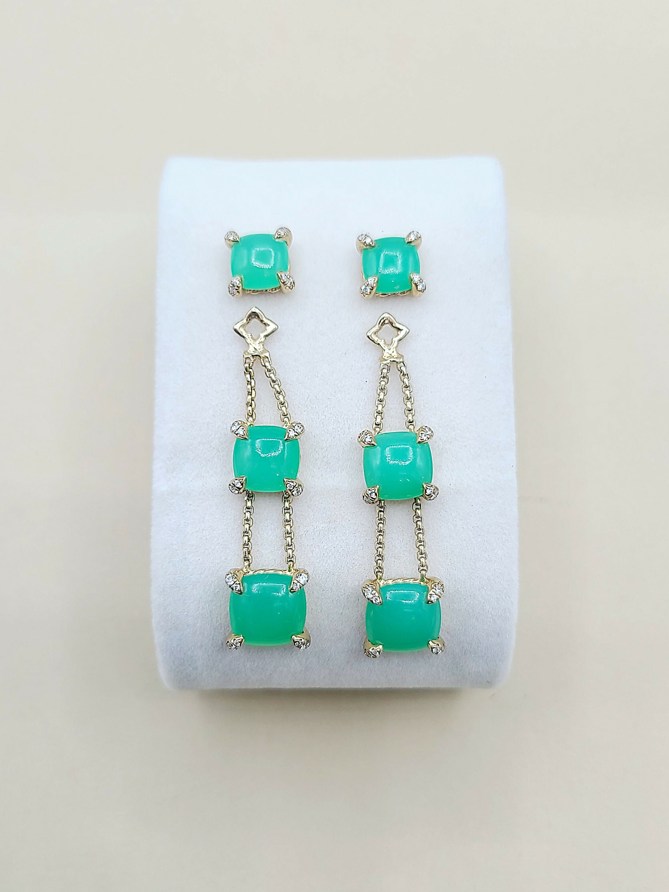 David Yurman聽Chatelaine聽Linear Chain 18k Earrings With Chrysoprase、mySite、hinf8tx79