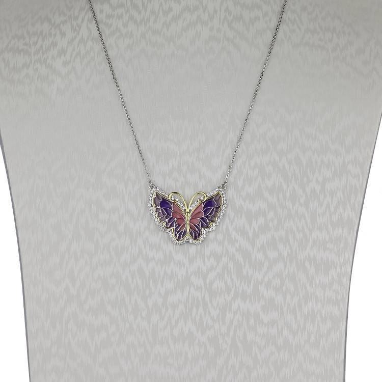 Sterling Silver Enamel Butterfly Necklace with Swarovski Crystal Top of the Line!、mySite、g9winljtr