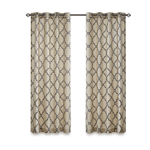 Fretwork Print Grommet Top Window Curtain Panel(Only 1 Pc Panel)、、eastwooduniform