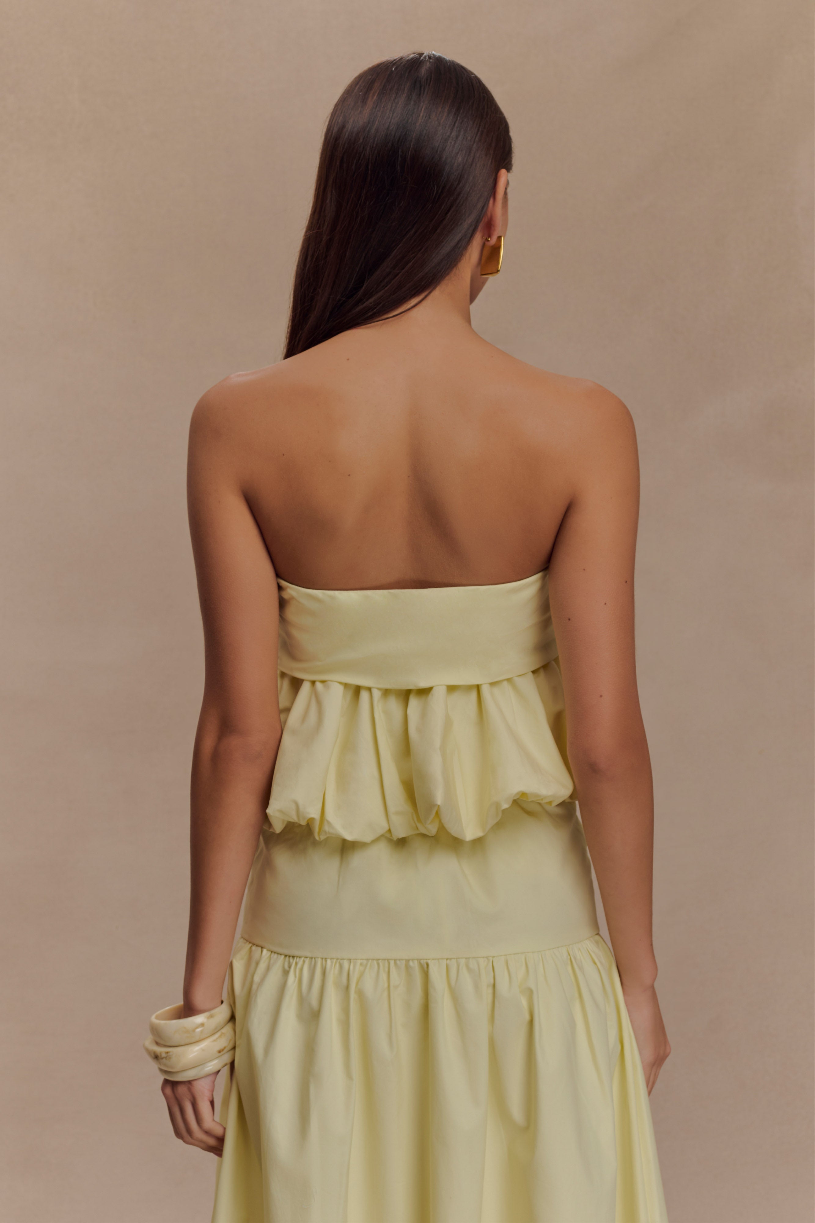 Amirah Strapless Bubble Crop Top - Lemon、mySite、solidvoid