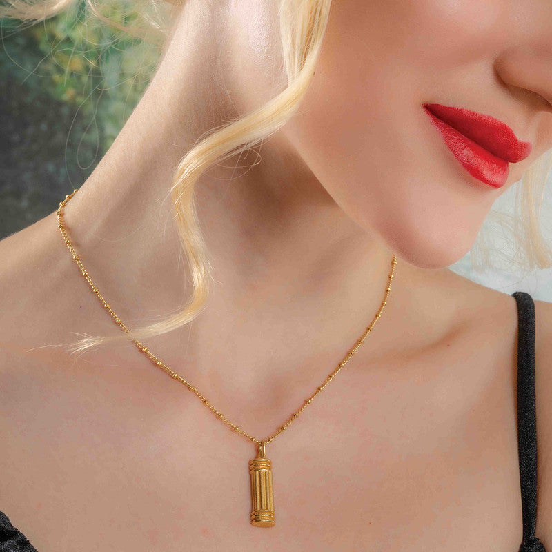 Tiny Pillar Charm Necklace | 14K Gold Plated、mySite、camillekostekn