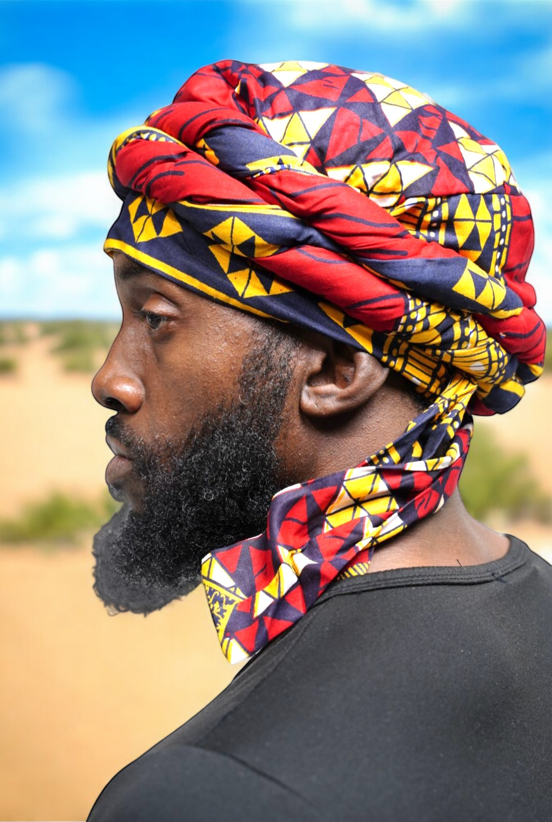 Dupsie's Jalabia Diamond African Print pre-wrapped Turban for men DPH2687PT、mySite、solidvoid