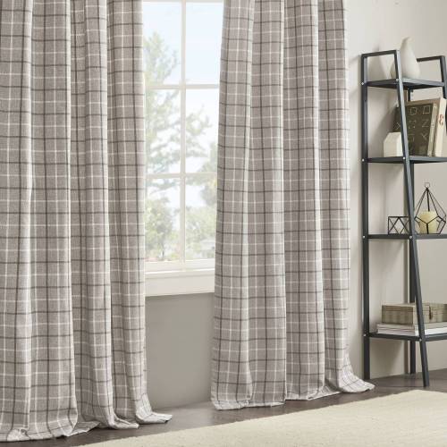 Plaid Rod Pocket and Back Tab Curtain Panel with Fleece Lining Brown 50x84"、、eastwooduniform