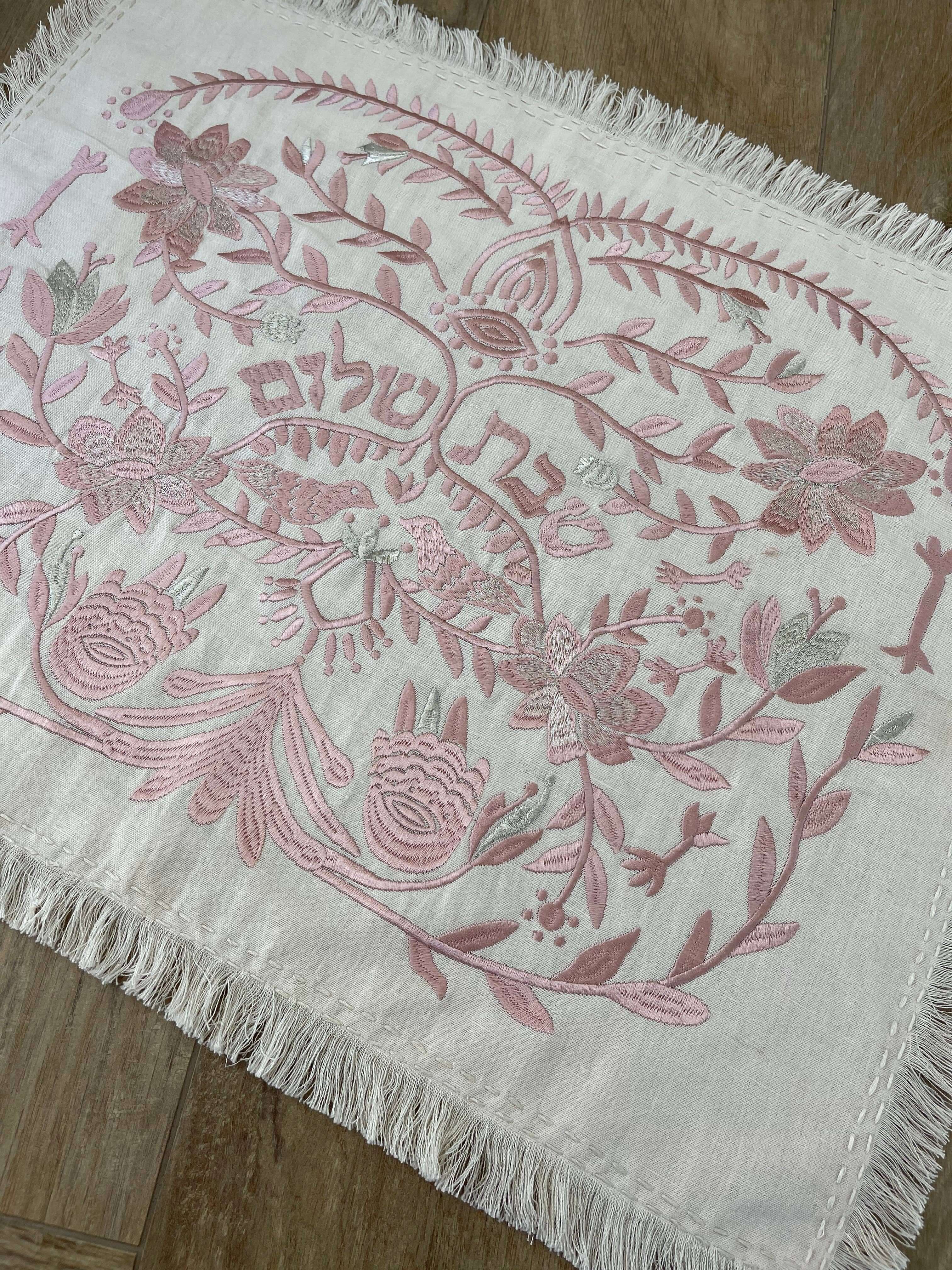 Handmade Linen Challah Cover - Pink and Ivory、mySite、topwebapps