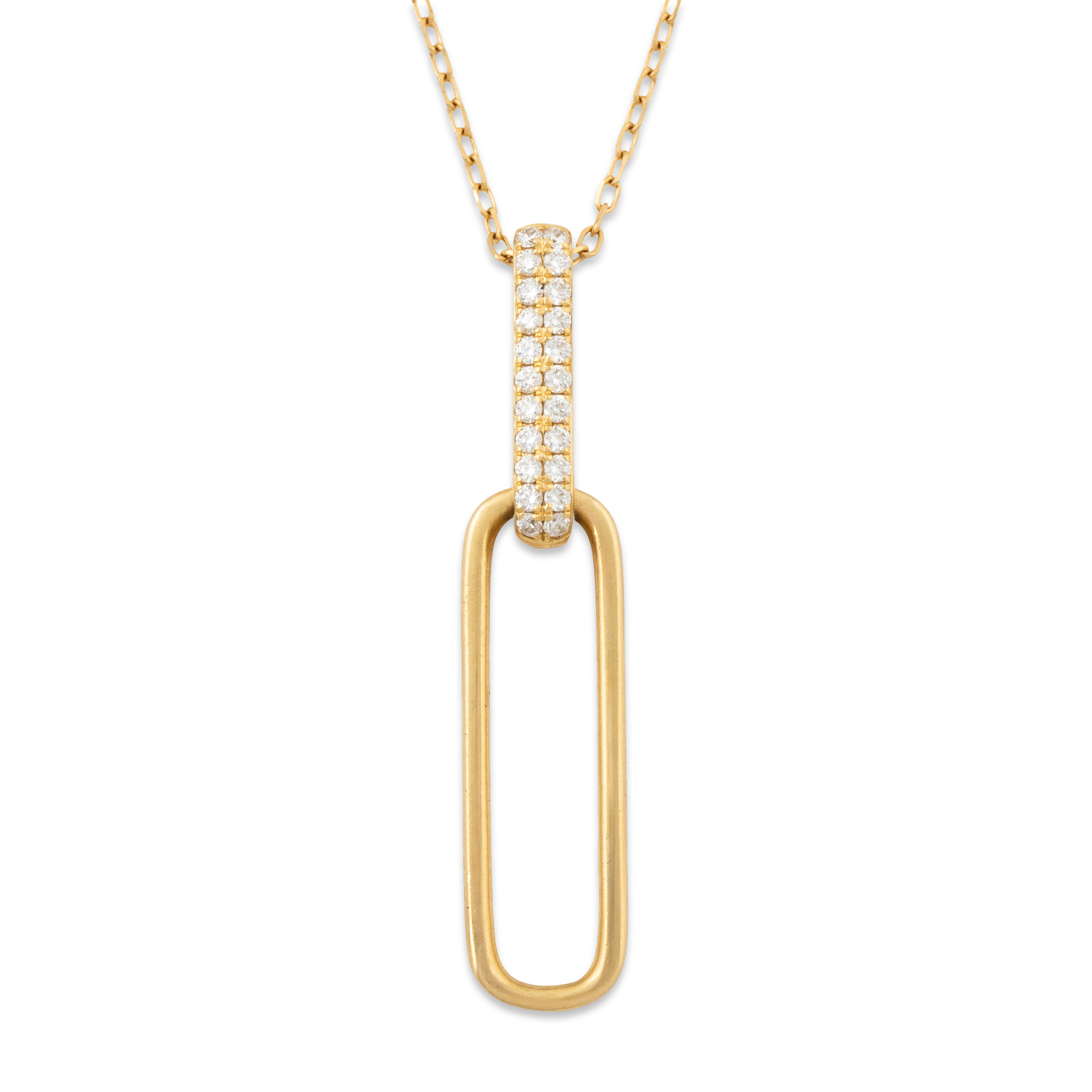 Vintage 18k Yellow Gold Diamond Pave Paperclip Necklace 16-18、mySite、hinf8tx79