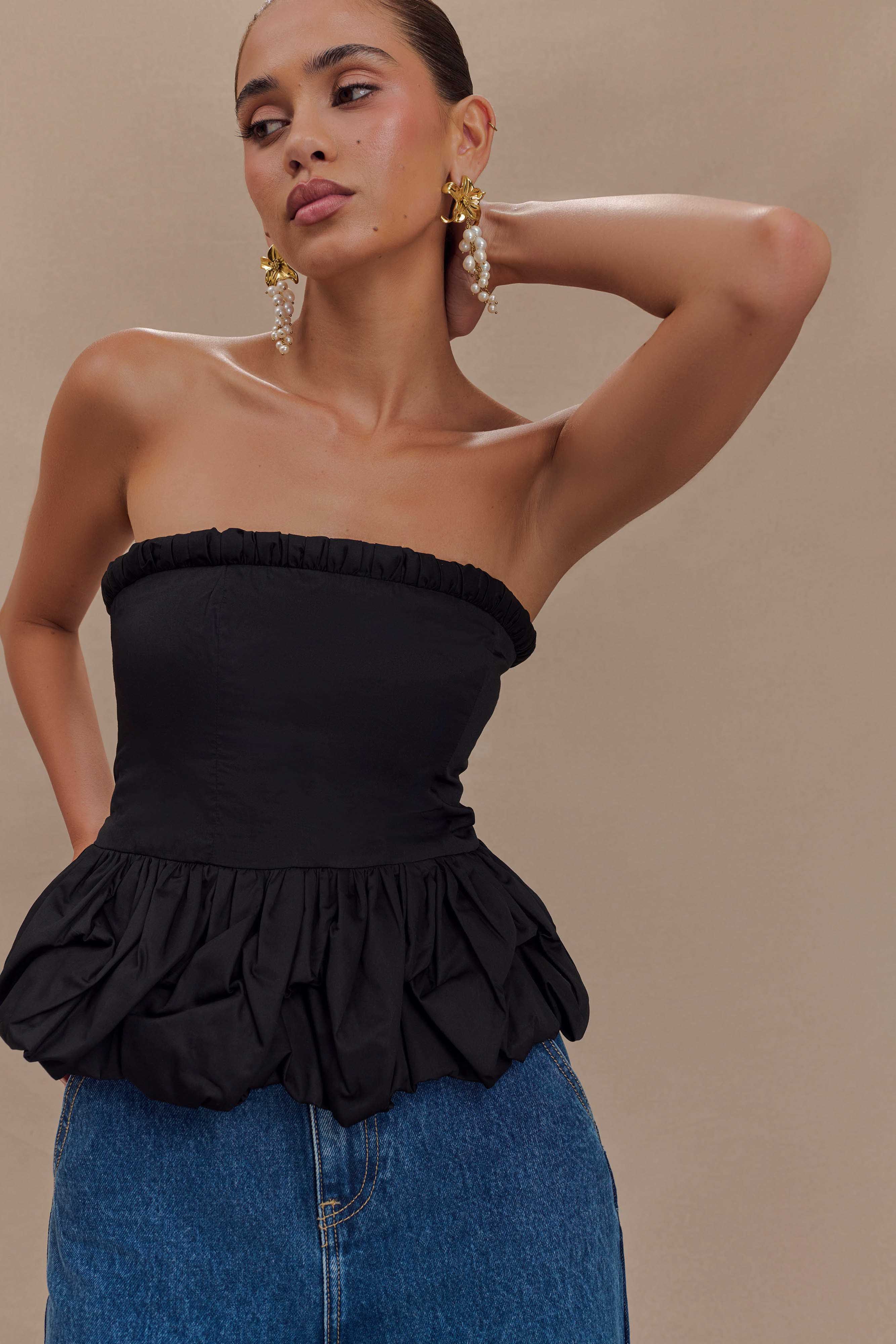 Cora Ruched Strapless Top - Black、mySite、solidvoid