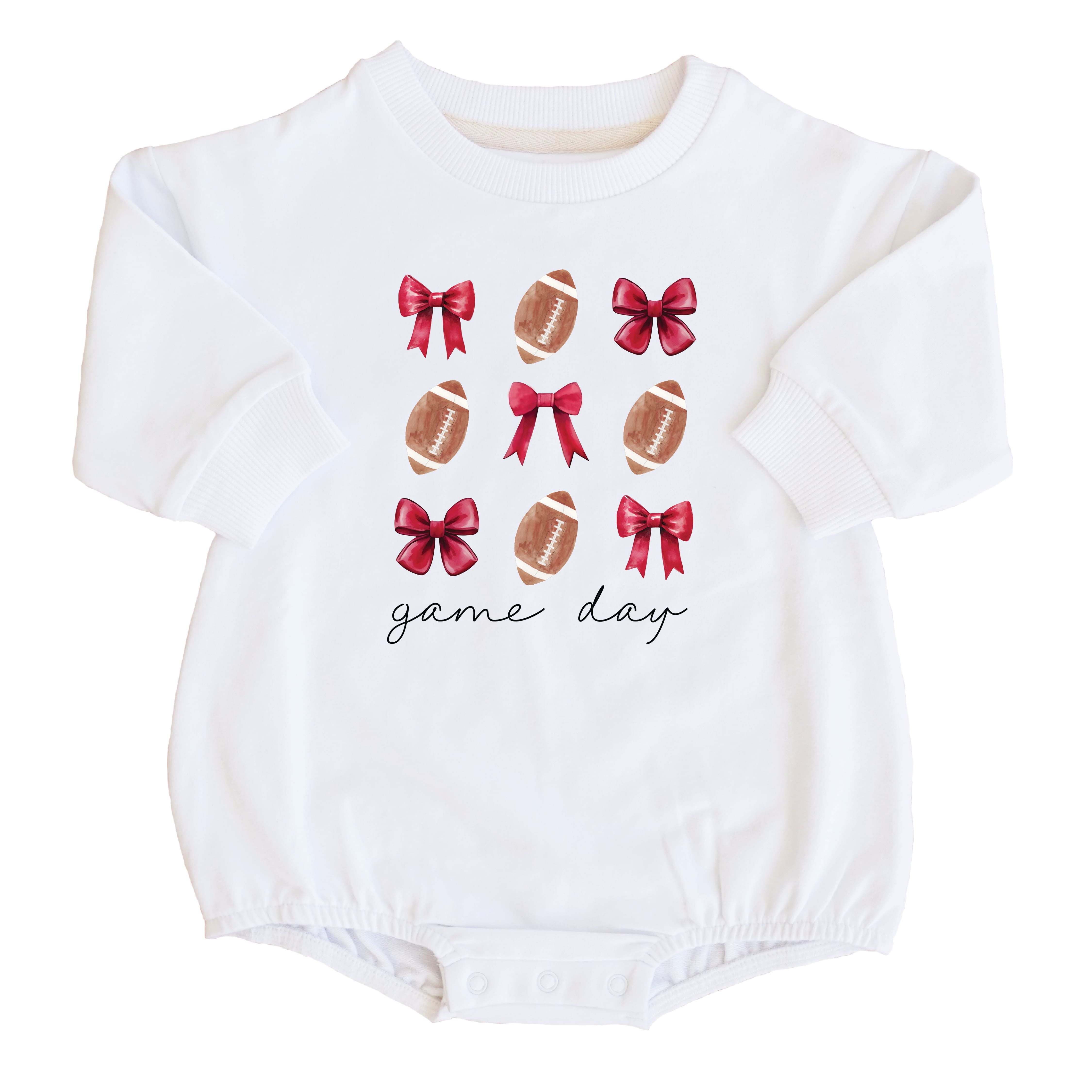  University of Utah | Footballs & Bows Graphic Sweatshirt Bubble Romper、mySite、layawaytickets