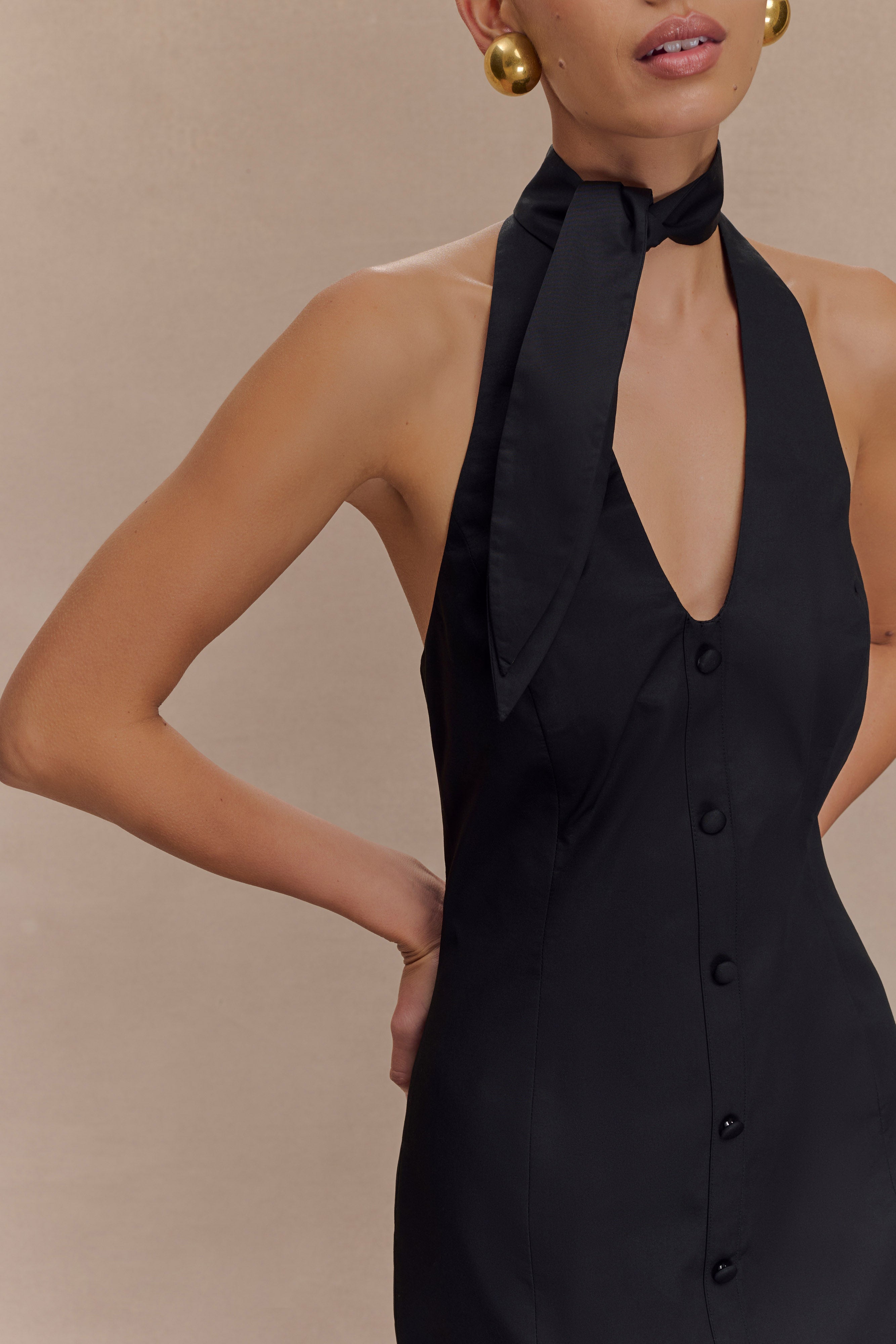 Simona Halter Neck Midi Dress - Black、mySite、solidvoid