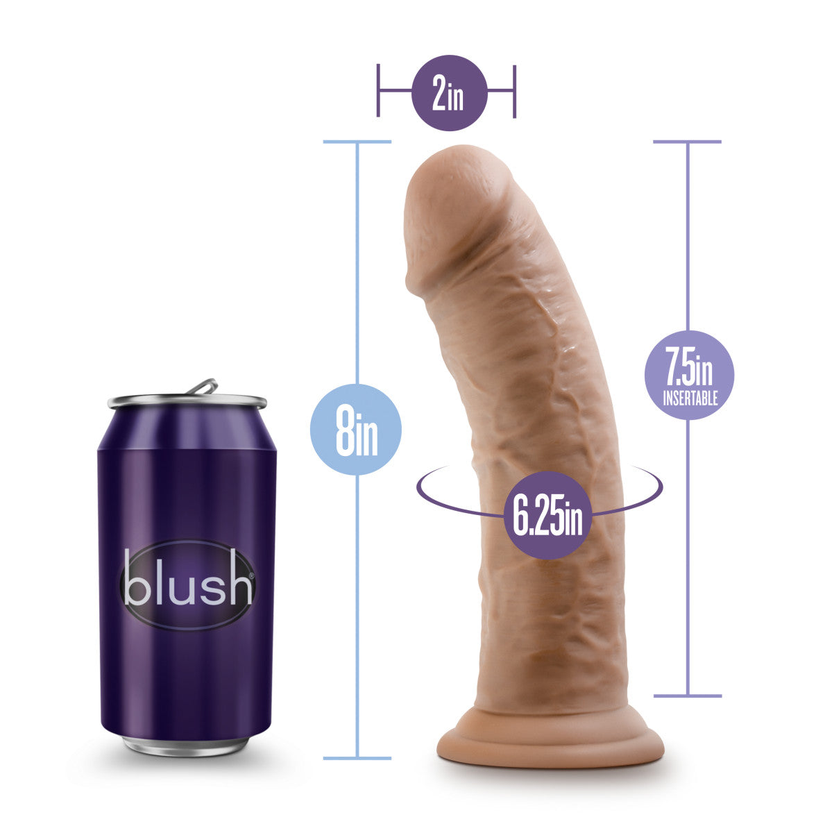 Au Naturel By Blush® | Realistic Mocha 8-Inch Long Dildo With Suction Cup Base、mySite、bottomscart