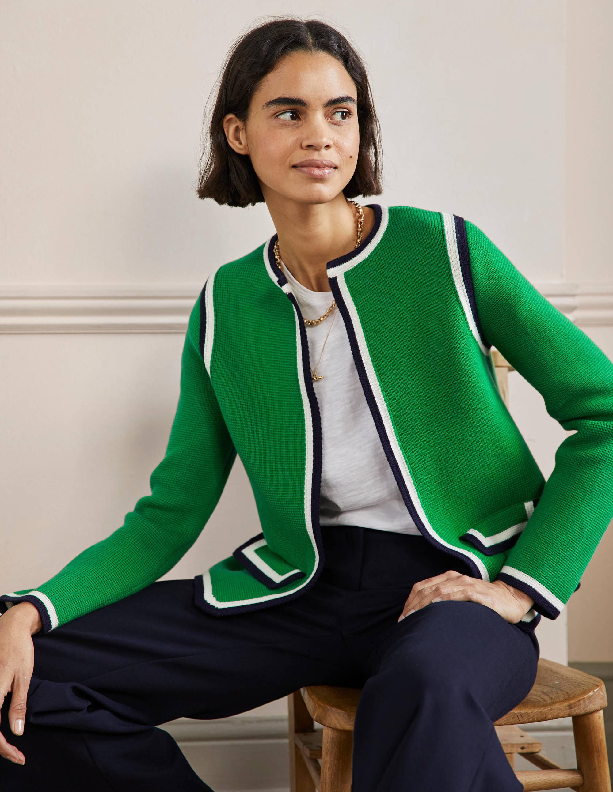  Stripe Trim Knitted Jacket-Highland Green、mySite、ashleygrahame