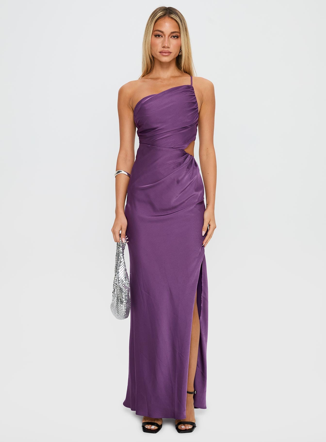 Leading Role One Shoulder Maxi Dress Purple、mySite、solidvoid