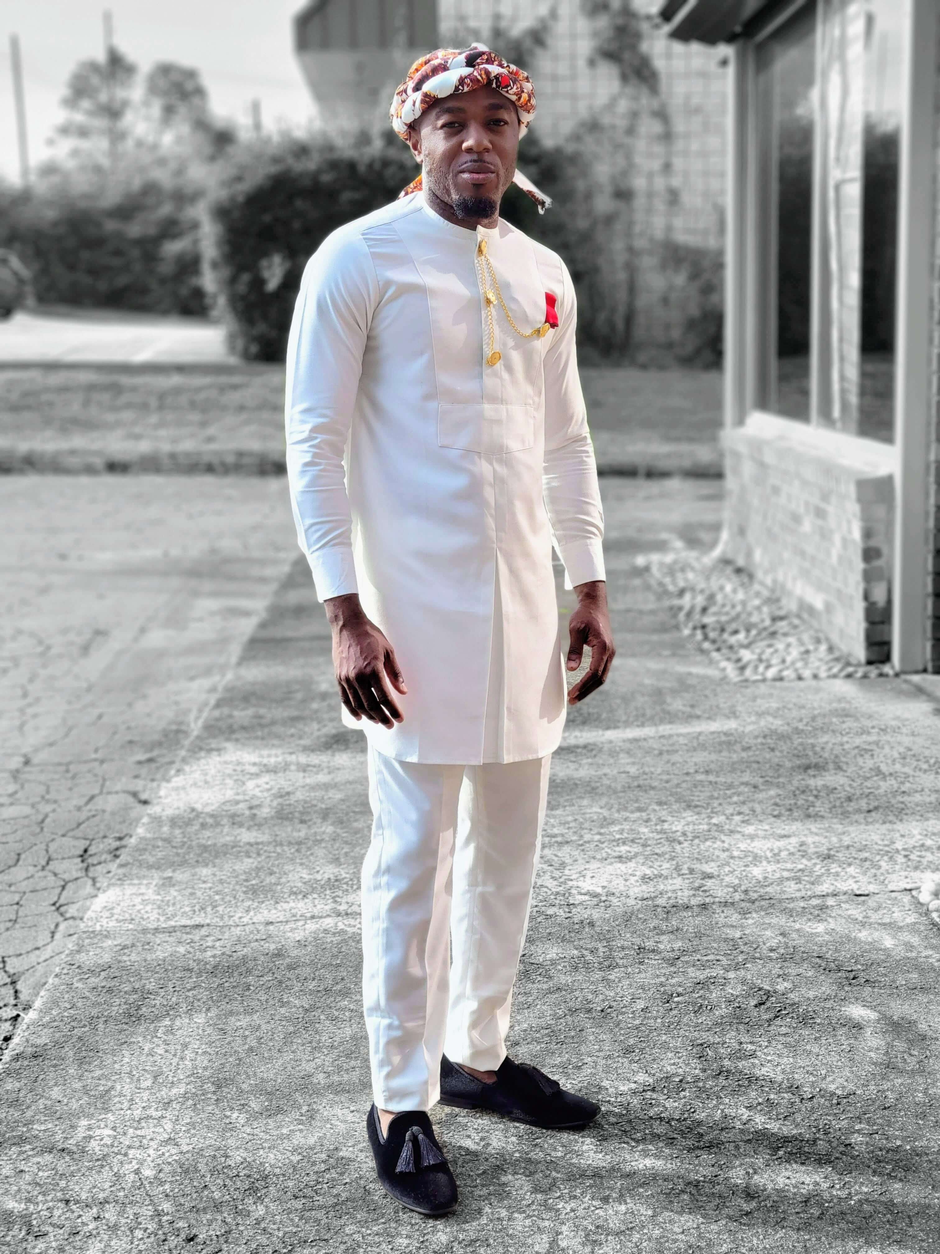 Baamu Ivory African Senator Sunmo Top and Pants-DPXTM506、mySite、solidvoid