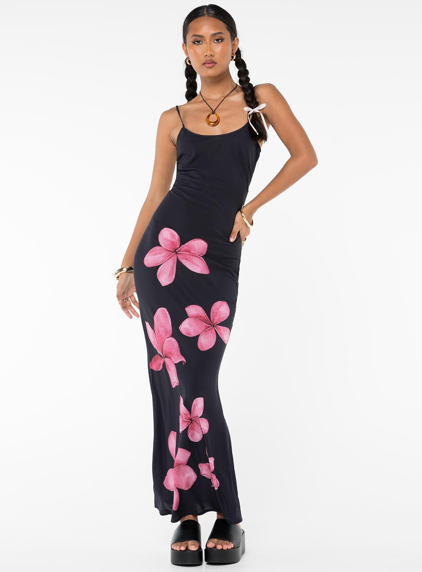 Katrine Flower Maxi Dress Black、mySite、solidvoid