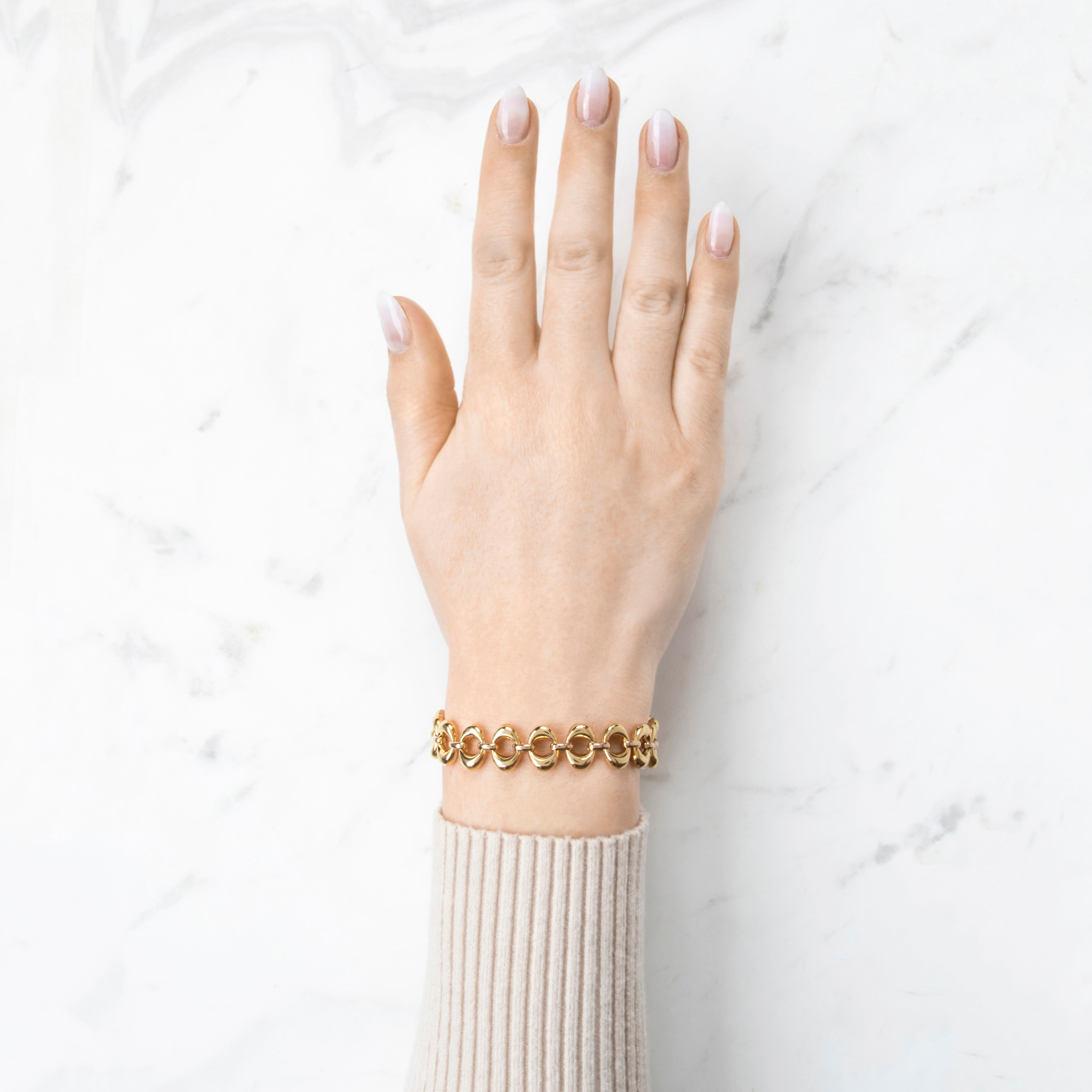 Vintage Italian 14k Yellow Gold Wonderful Puffy Link Bracelet 7.75-8、mySite、hinf8tx79