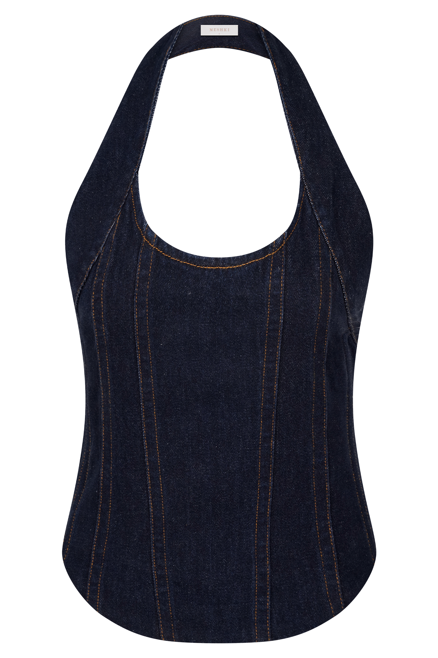 Meadow Denim Corset Halter Top - Indigo Blue、mySite、solidvoid