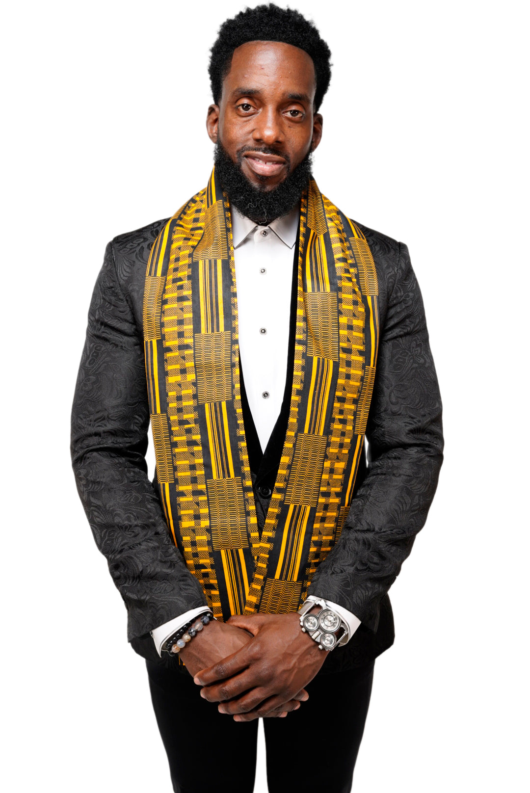 Dupsie's Nansa Black and Gold African Print Kente Sash DP4091S、mySite、solidvoid
