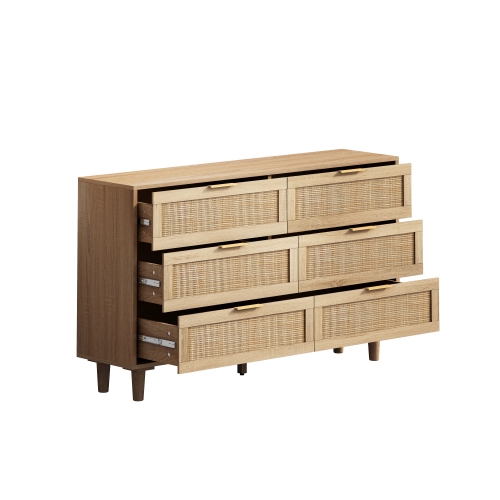 51.18"6-Drawers Rattan Storage Cabinet Rattan Drawer,for Bedroom,Living Room,Natural (Same SKU:W757P198980)、、casual