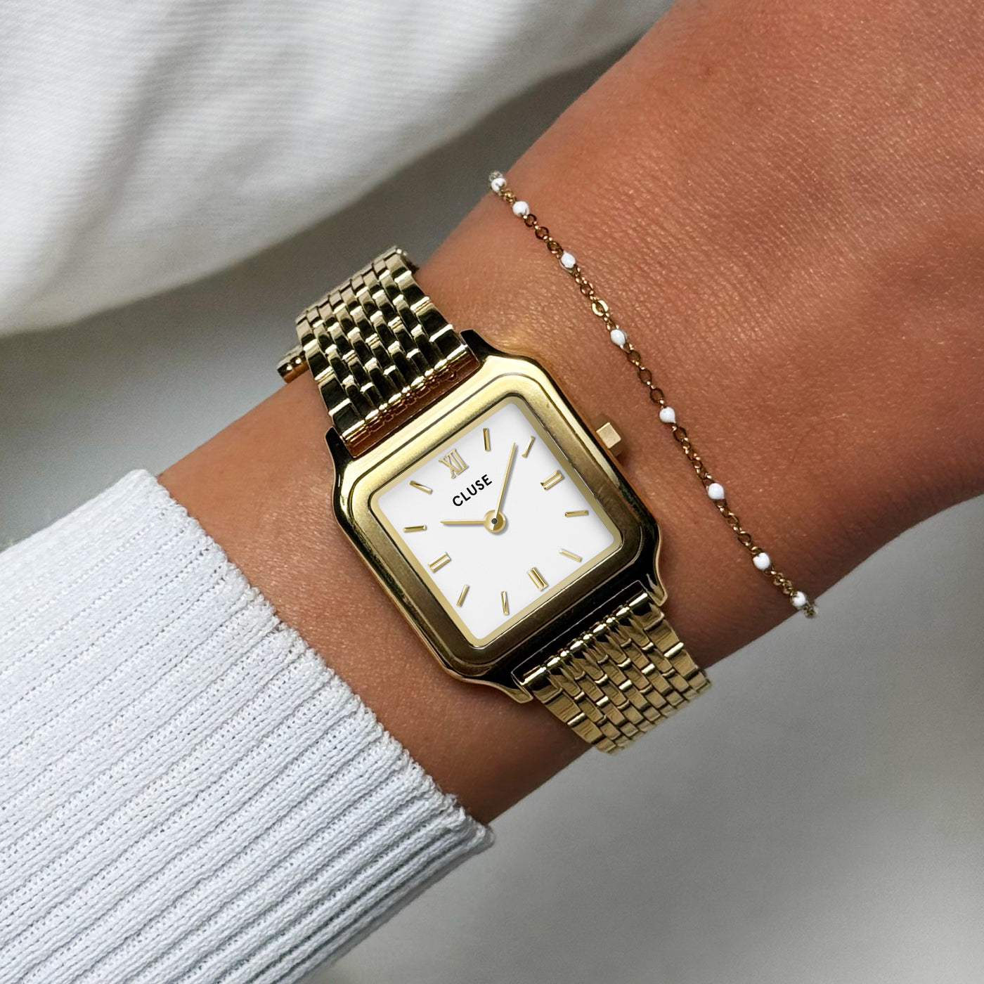 Gift Box Gracieuse Petite Watch Steel, White & White Epoxy Bracelet, Gold Colour、mySite、botmansion