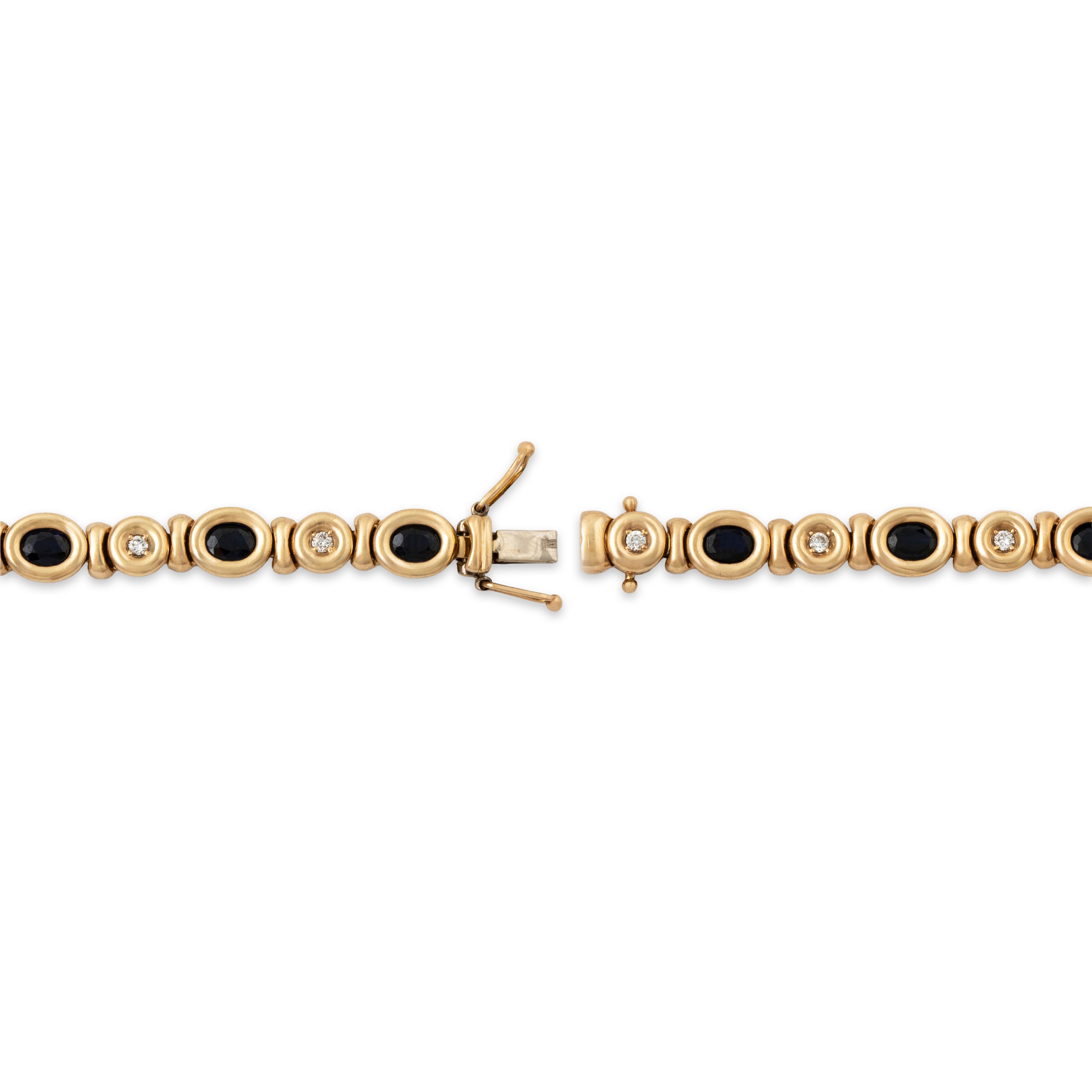 Vintage 14k Yellow Gold 2.4cttw Blue Sapphire Diamond Bezel Tennis Bracelet 7、mySite、hinf8tx79