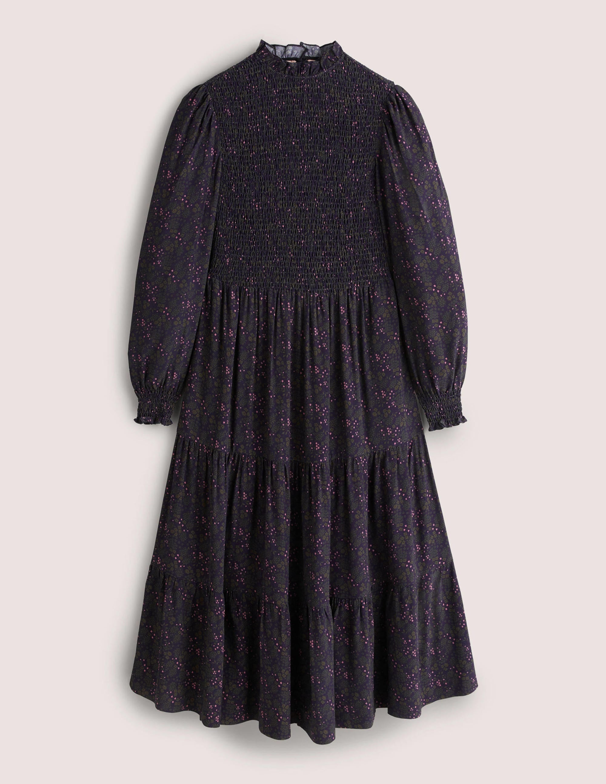  Smocked Tiered Midi Dress-Navy, Prairie Garden、mySite、ashleygrahame
