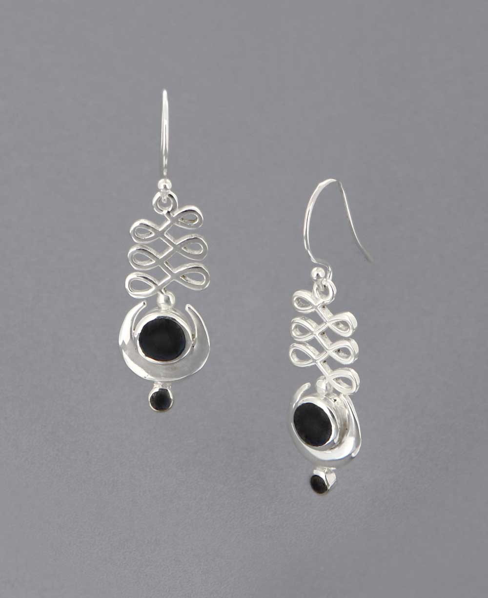 Black Onyx and Sterling Silver Unalome Moon Earrings、mySite、topwebapps
