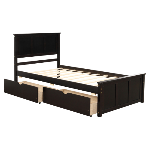 Platform Bed with Twin Size Trundle, Twin Size Frame, Gray、、casual