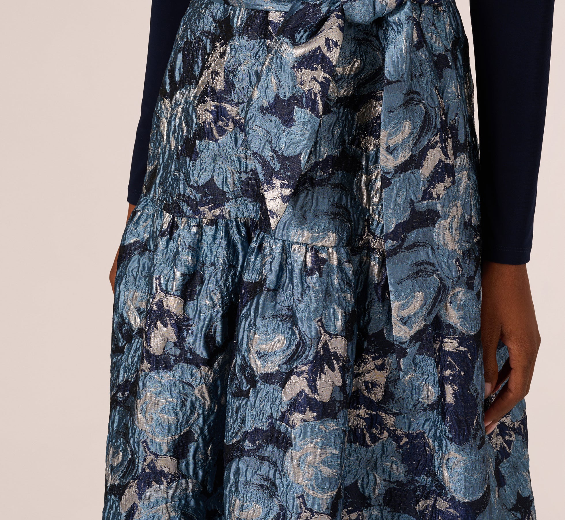 Long Sleeve Tuxedo Jacquard Combo Gown In Midnight Multi、mySite、solidvoid