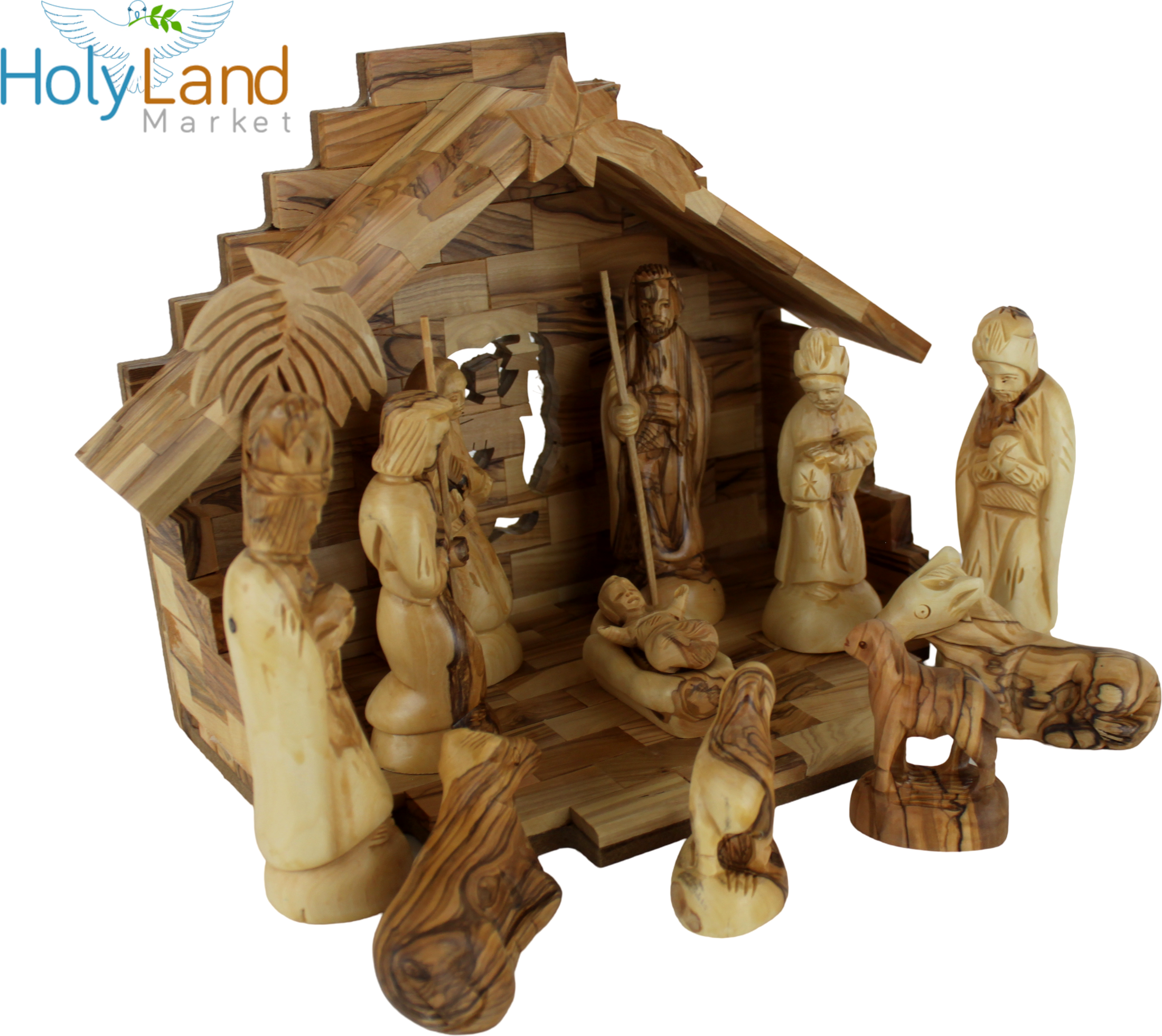  Holy Land Market Christmas Decorations Indoor - Inspirational Deluxe Olive Wood Nativity Set, Hand Carved by Christian Artisans in Bethlehem, Perfect Christmas Table Decor, 12 Piece Set、mySite、elrpsem3k