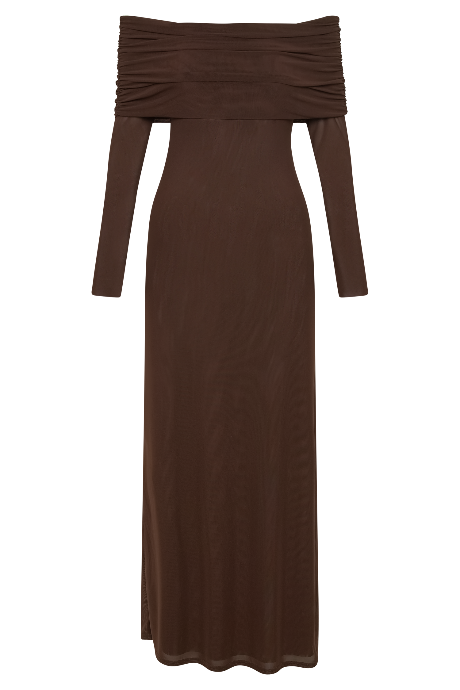 Josie Off Shoulder Mesh Maxi Dress - Dark Brown、mySite、solidvoid