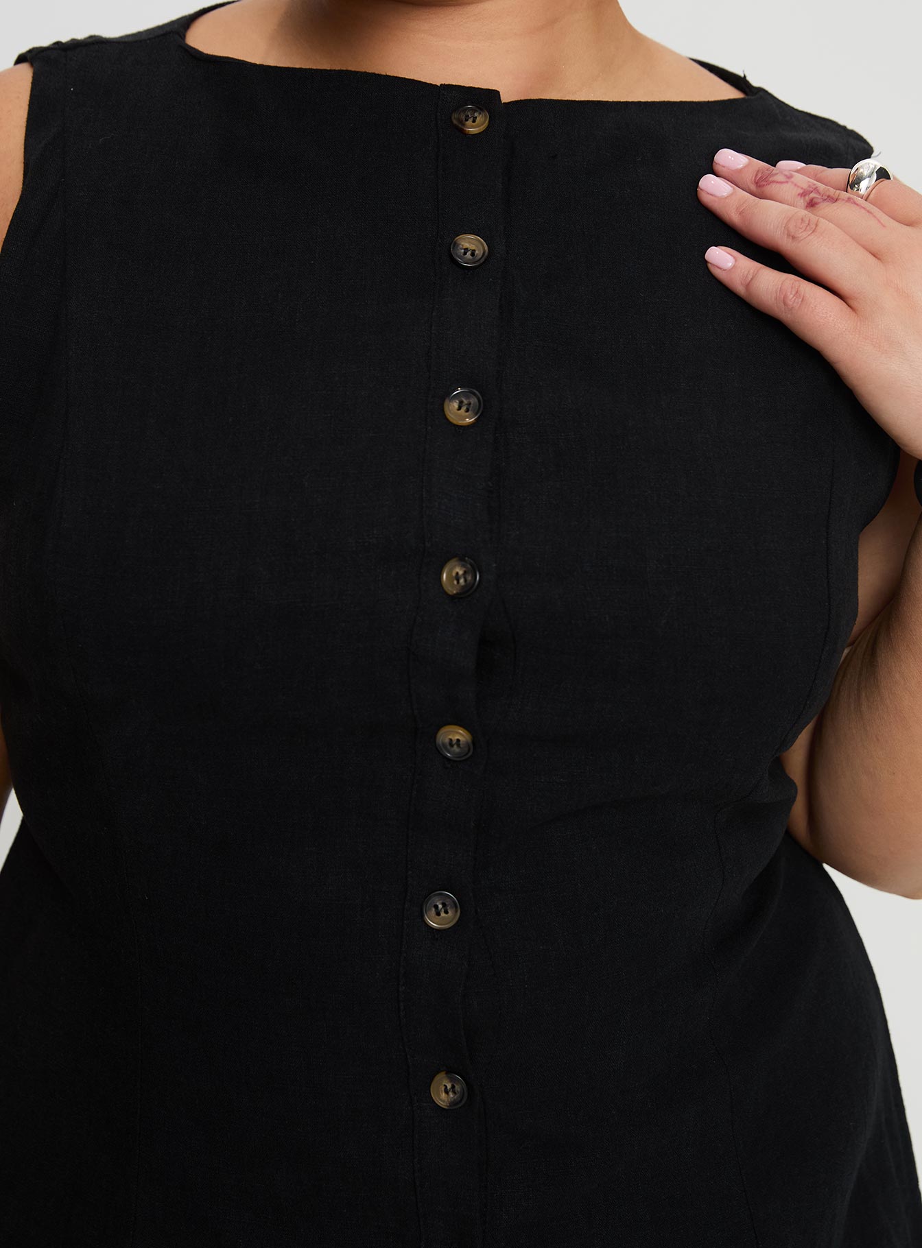 Dollie Linen Mini Dress Black Curve、mySite、solidvoid