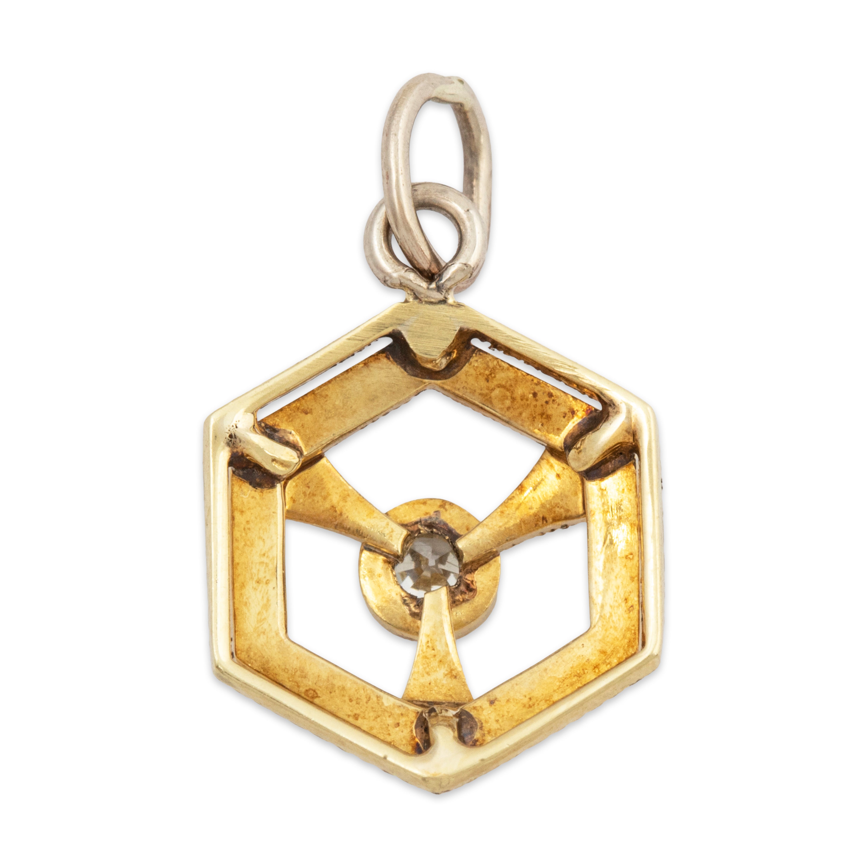 Antique Art Deco 14k White & Yellow Gold Diamond Charm Pendant、mySite、hinf8tx79
