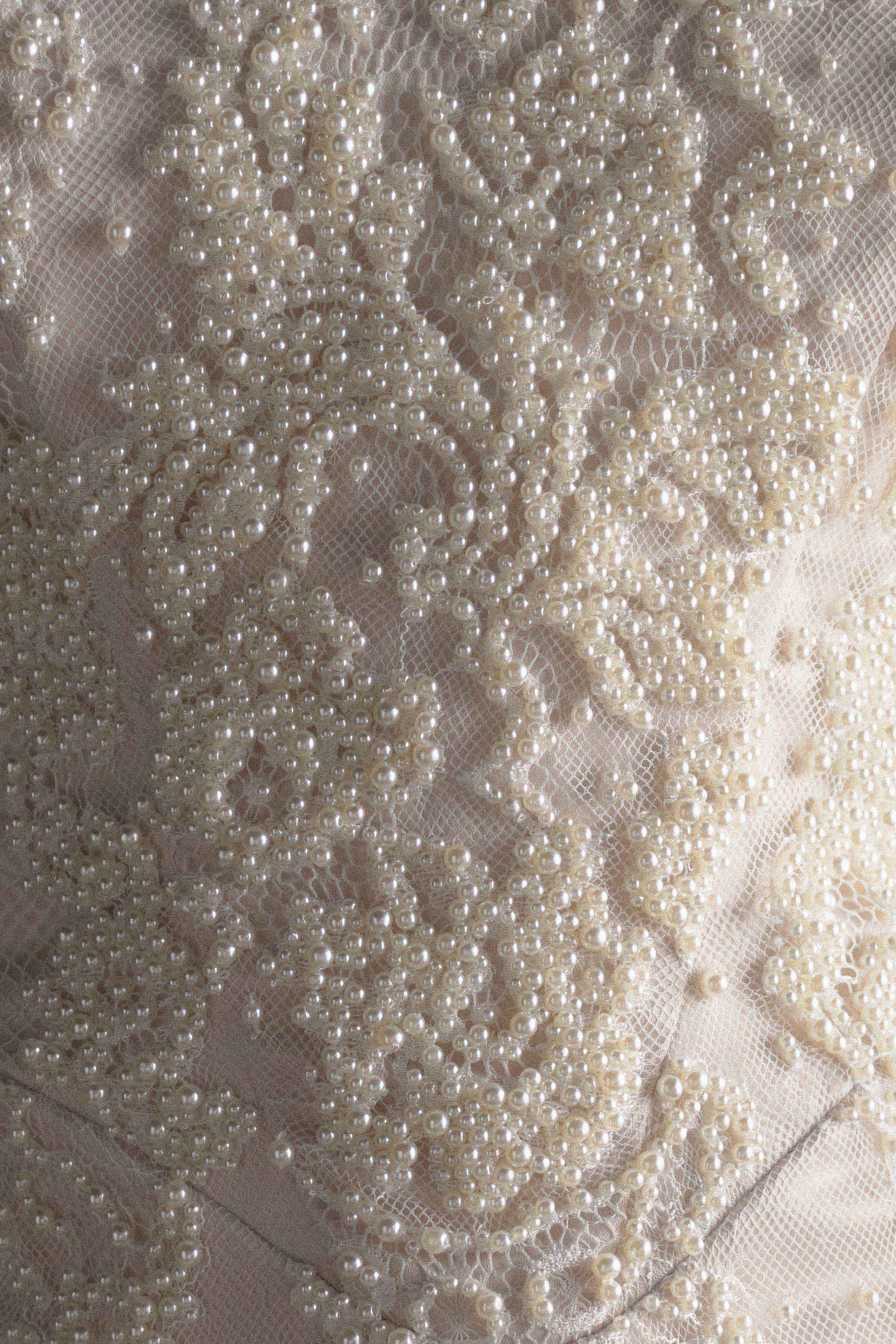 Eva Hand Beaded Pearl & Lace Mini Dress - White、mySite、solidvoid