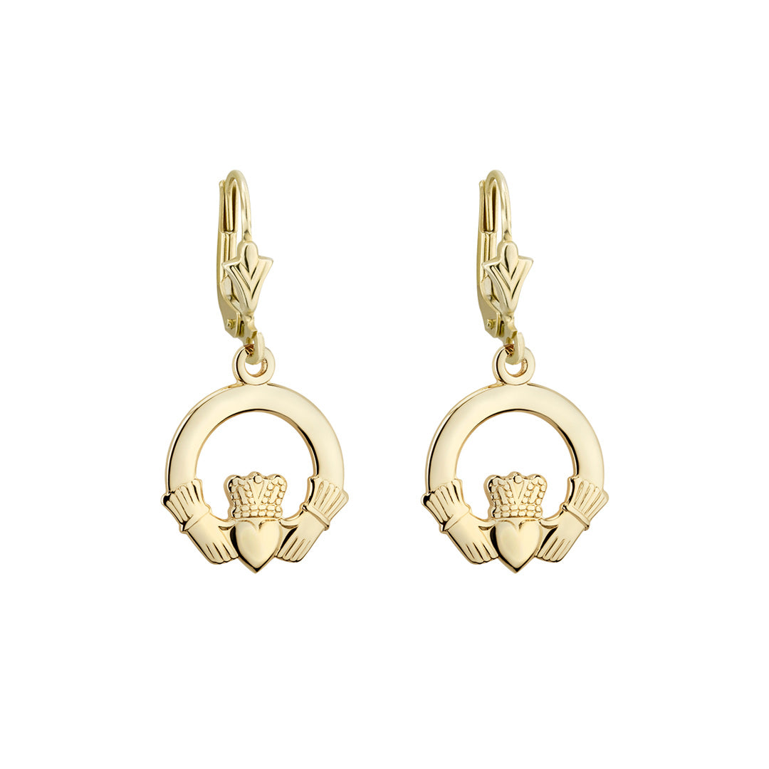  Plain Gold Claddagh Drop Earrings