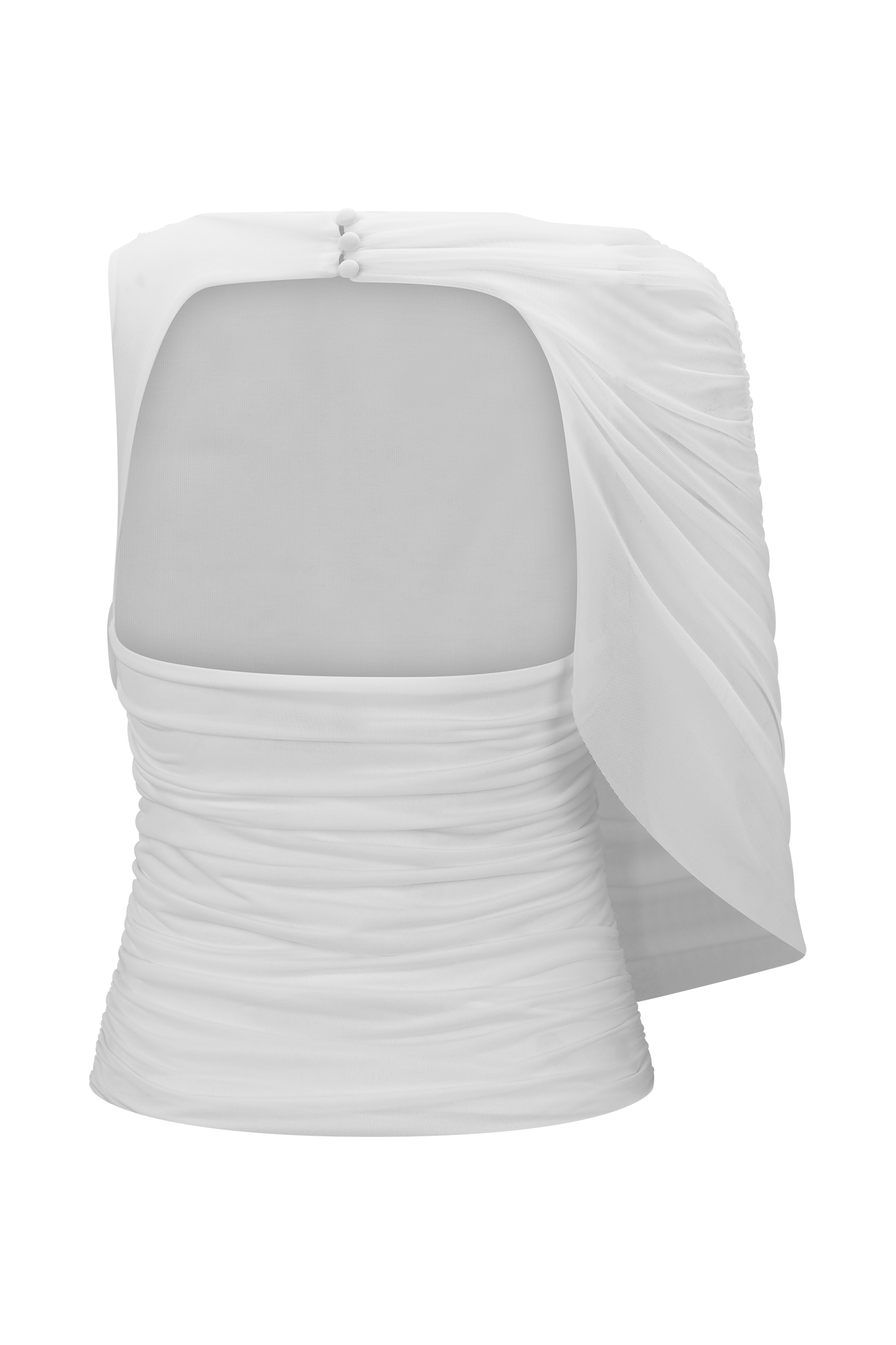 Pruedance Slinky Draped Top With Mesh Overlay - White、mySite、solidvoid