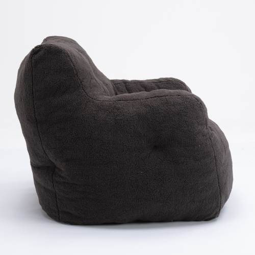 010-Soft Teddy Fabric Tufted Foam Bean Bag Chair With Teddy Fabric Dark Gray、、casual