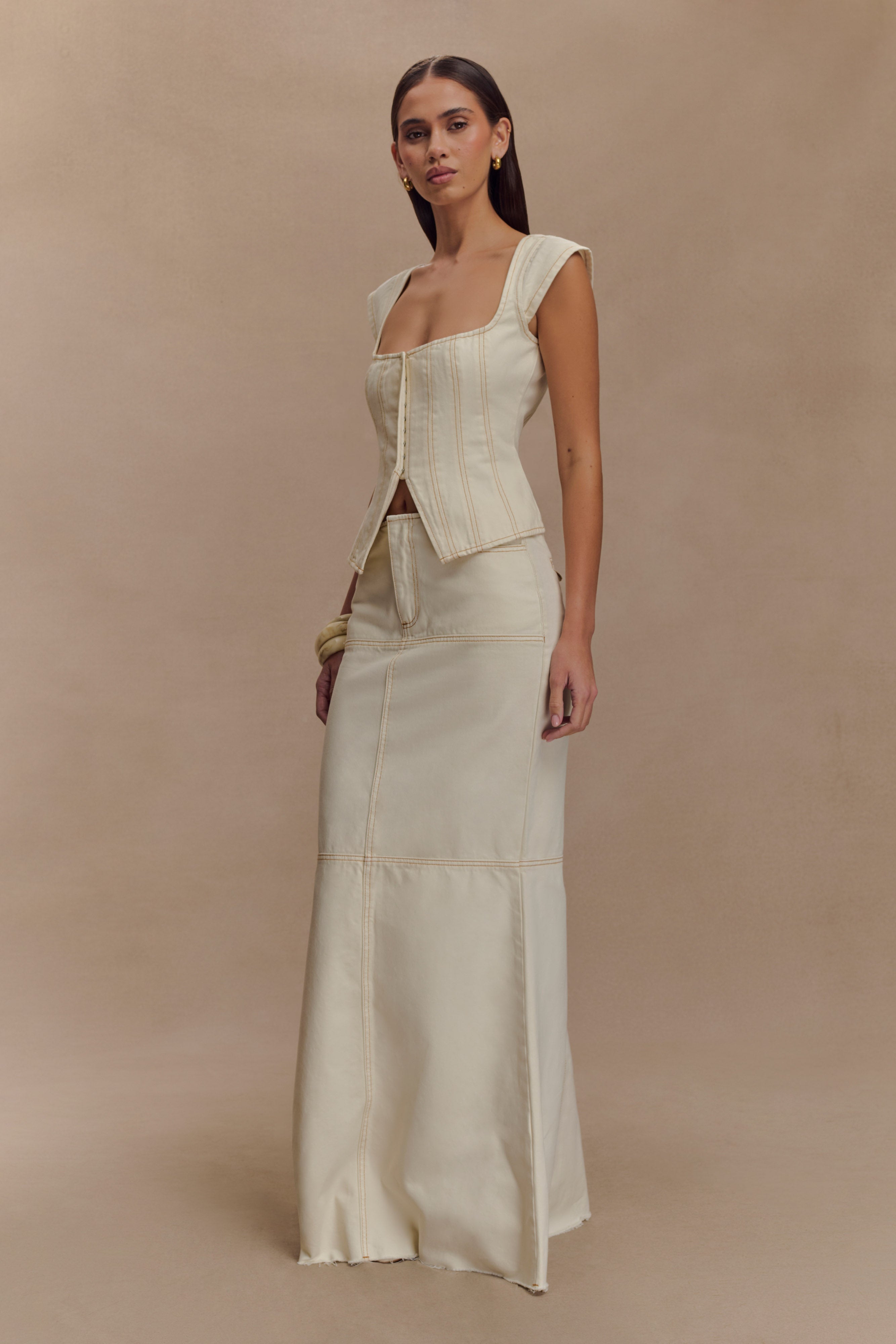 Loretta Denim Maxi Skirt - Ecru、mySite、solidvoid