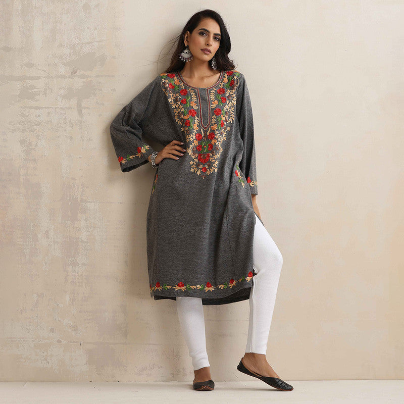 Woolen Kurta For Women | Kashmiri Embroidered | Grey、mySite、camillekostekn