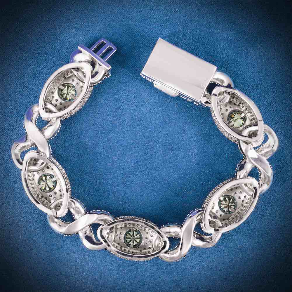 15MM Iced Out Blue Gemstone Evil Eye Eternity Bracelet 14K Gold、mySite、hinf8tx79