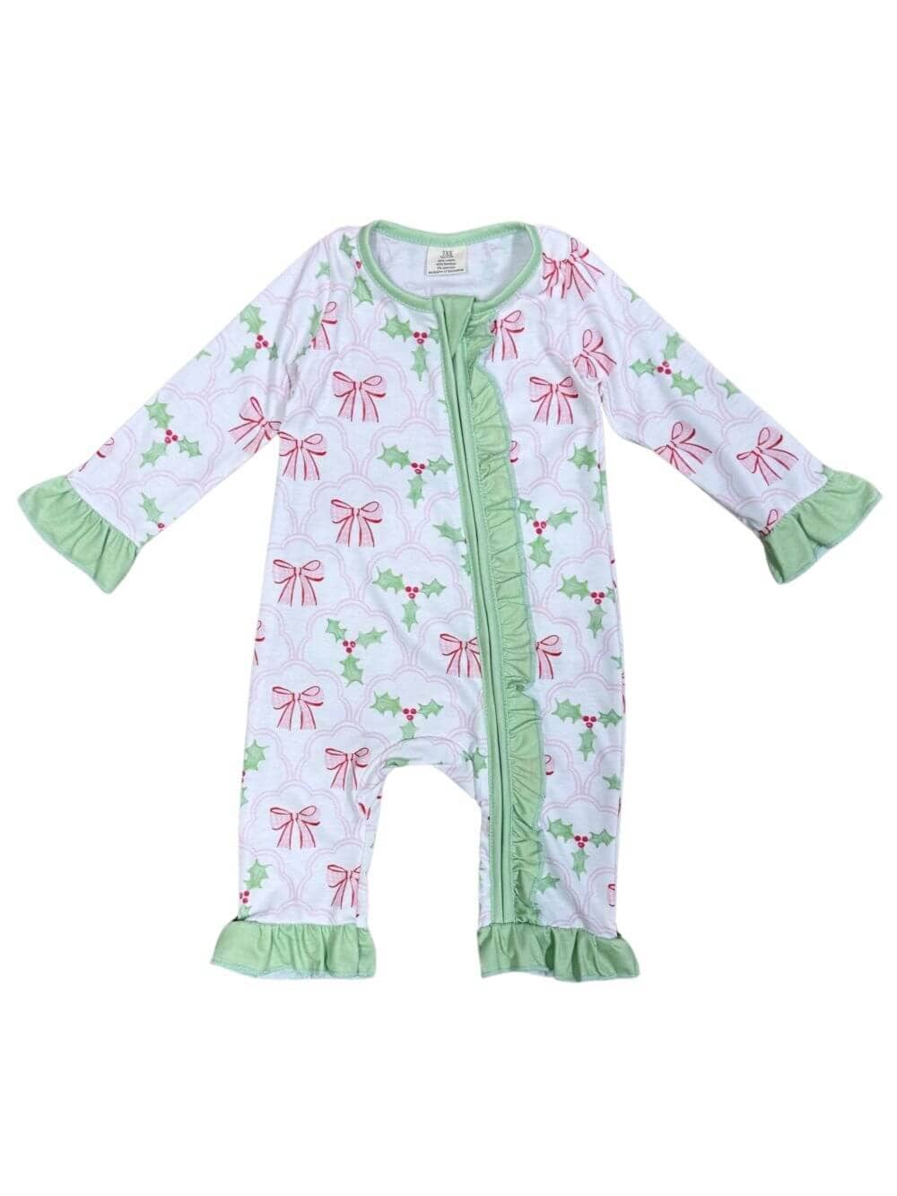 Holly & Bows Mint Green & Pink Christmas Baby Romper、mySite、camillekostekn