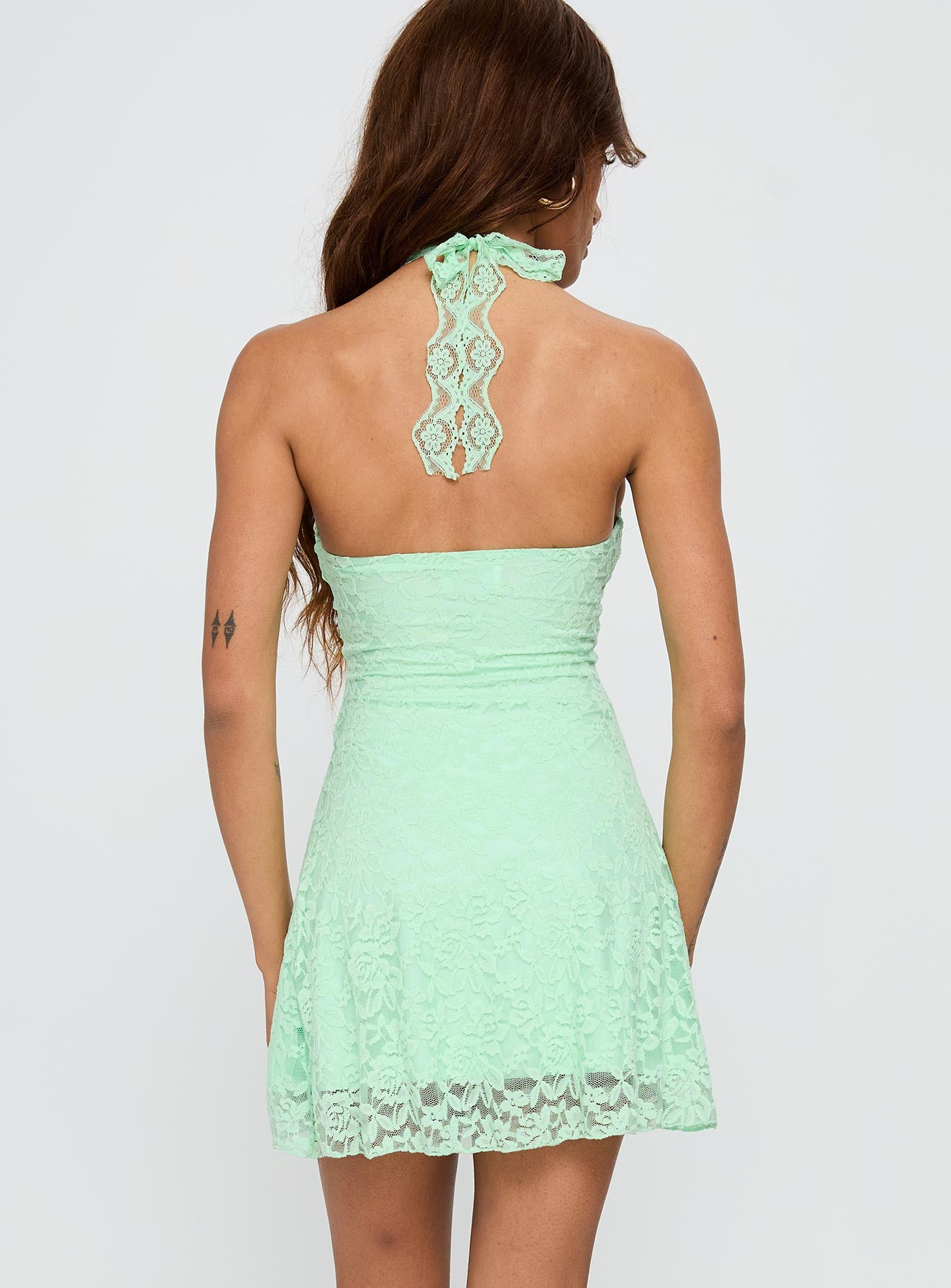 Front Page Halter Lace Mini Dress Aqua、mySite、solidvoid