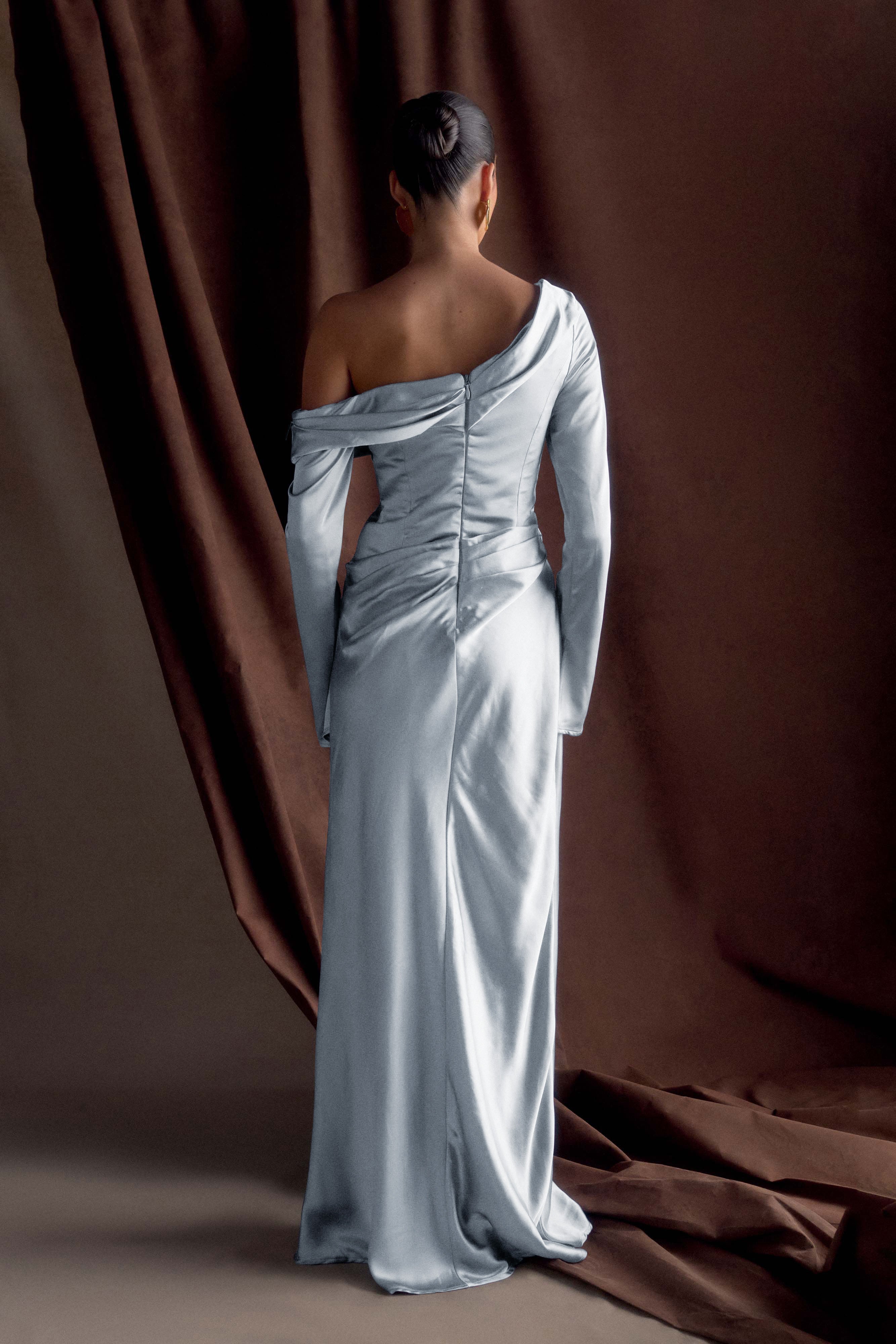 Iris Long Sleeve Satin Maxi Dress - Frosted Blue、mySite、solidvoid
