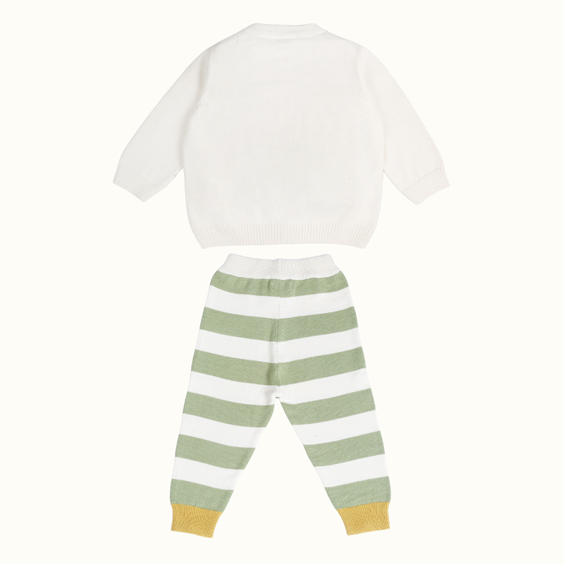 Cotton Sweater & Lower Set | Baby Balloon Printed | White & Green | Set of 2、mySite、camillekostekn