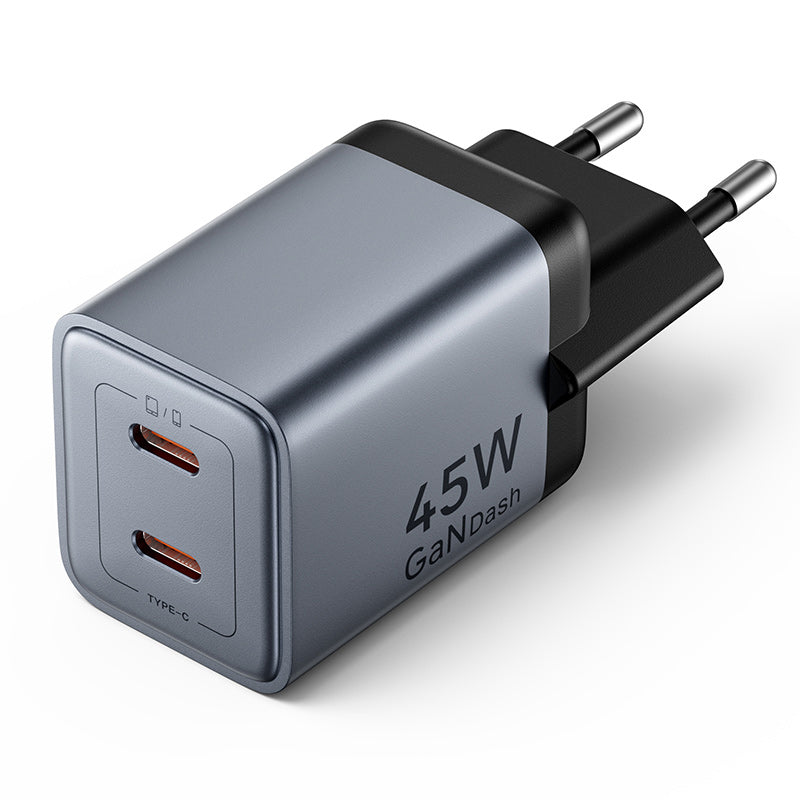 Vention 2-Port USB (C + C) GaN Charger (45W/45W) EU-Plug Gray、mySite、fannypackpong