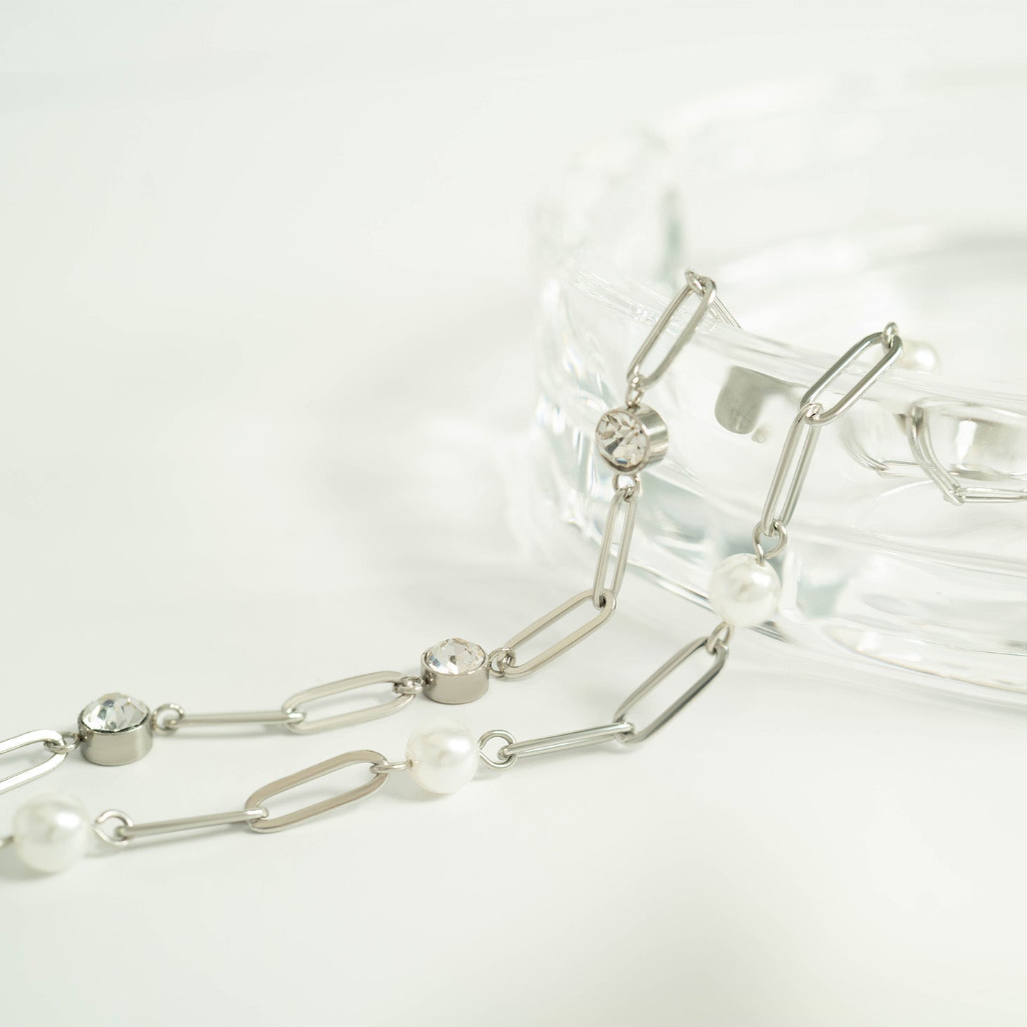 Stainless Steel Paperclip Chain and Crystal Stone Necklace / CHN0088、mySite、dreamappss