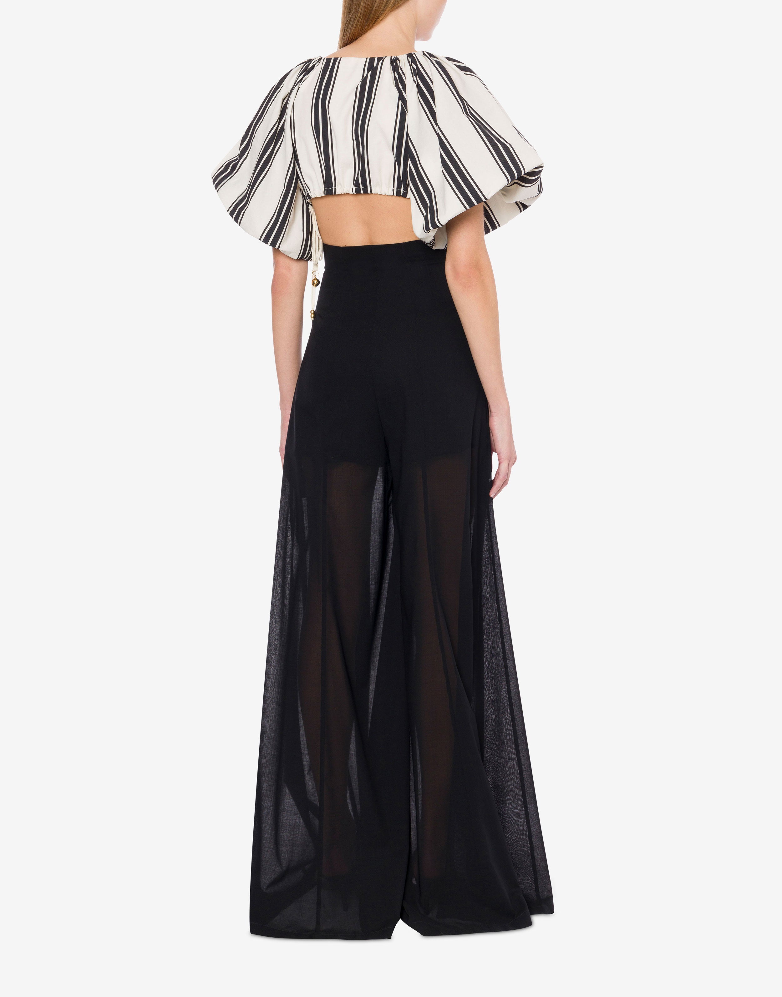 Top crop in cotone e nylon rigato、mySite、aoinhome