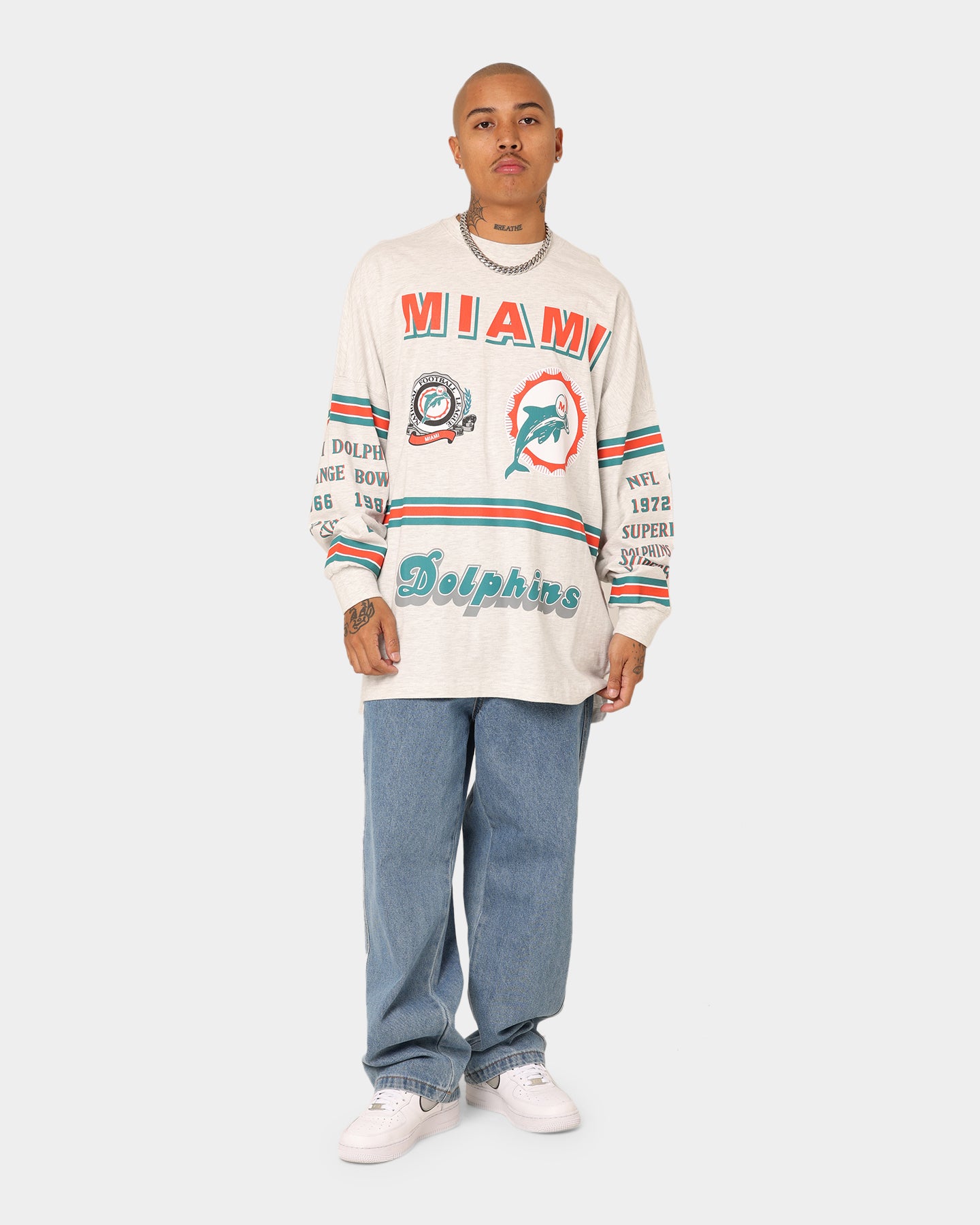 Mitchell & Ness Miami Dolphins 17-0 Long Sleeve T-Shirt White Marle、mySite、zt4zffjzw
