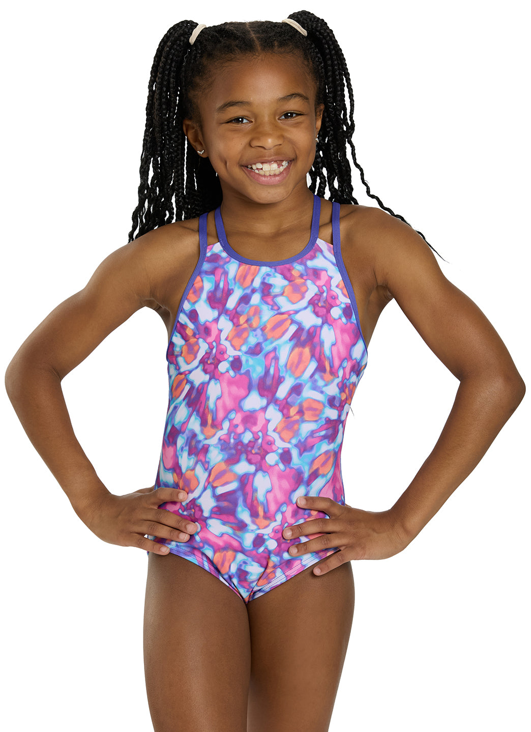 TYR Girls' Print Oliviafit Durafast Elite One Piece Swimsuit (Little Kid, Big Kid)、mySite、noshort