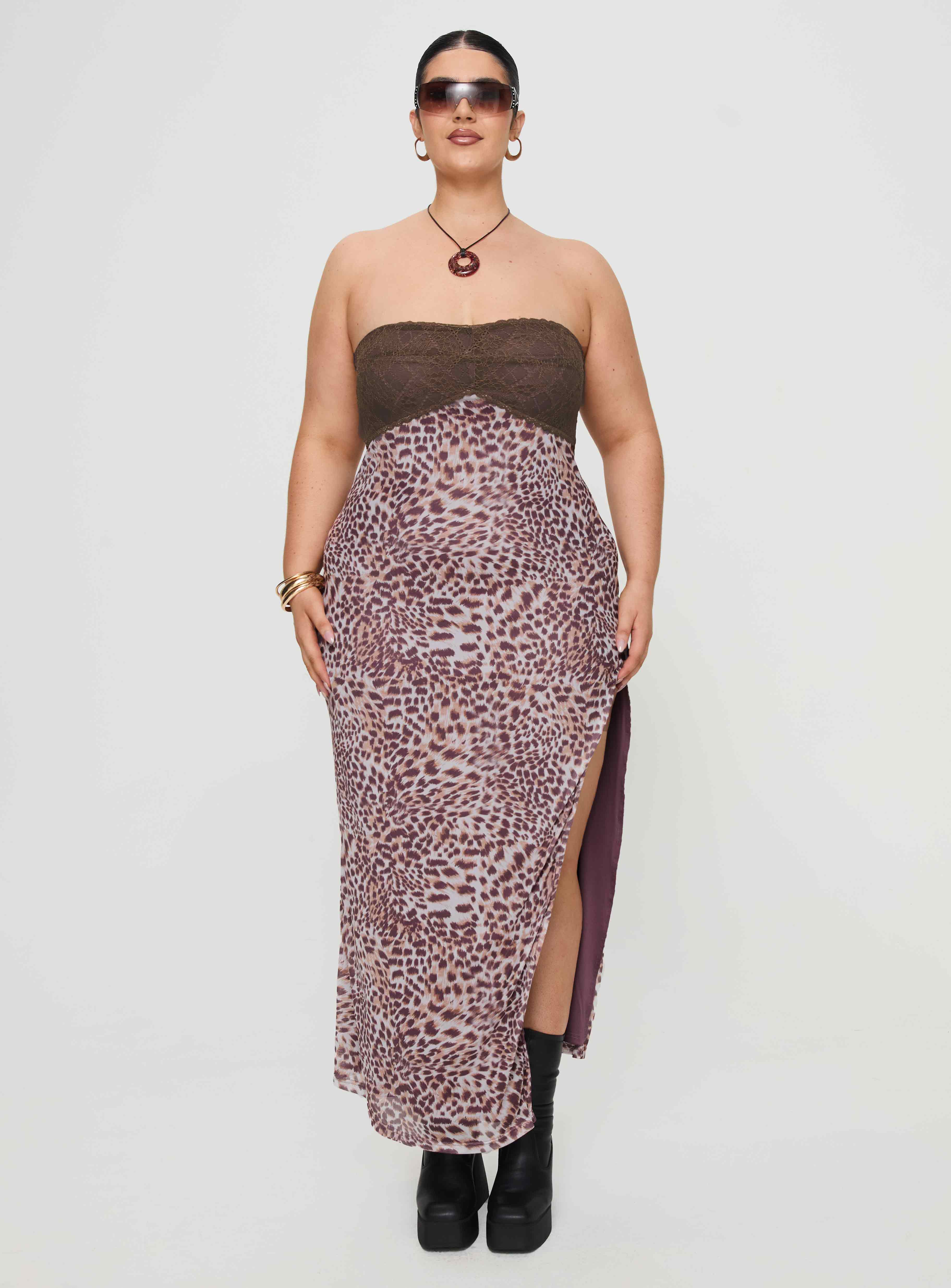 Raidein Strapless Maxi Dress Leopard Curve、mySite、solidvoid