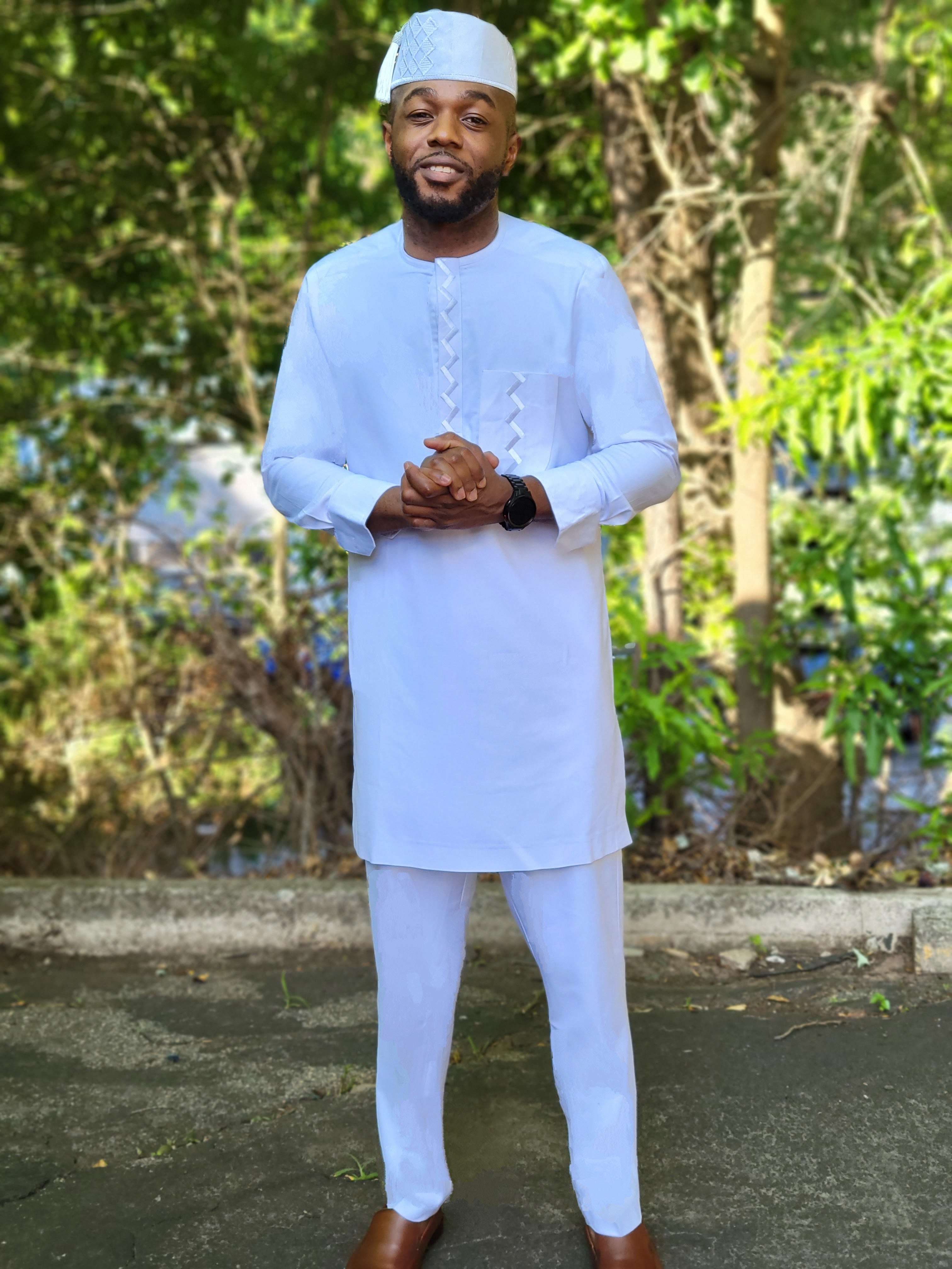 Felix Embroidered White African Senator Kaftan Dashiki Top with matching pants-DPXWSS5、mySite、solidvoid