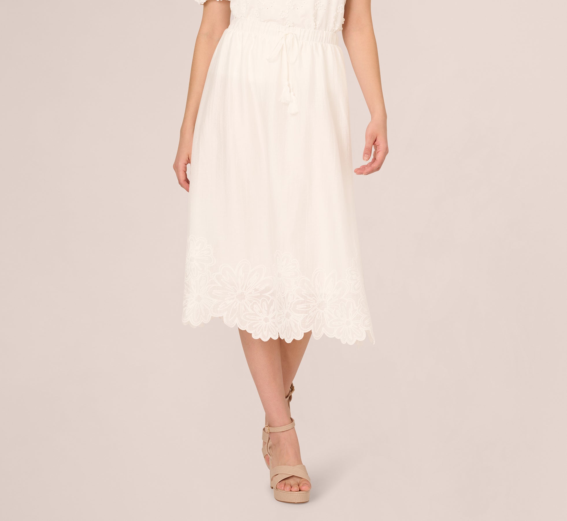 Floral Embroidered Hem Midi Skirt In Ivory、mySite、solidvoid
